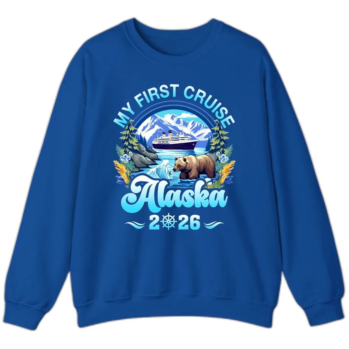 My First Alaska Cruise Bear and Ship Sweatshirt in Royal