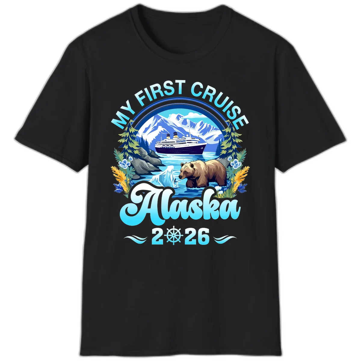 My First Alaska Cruise Bear and Ship T-Shirt in Black