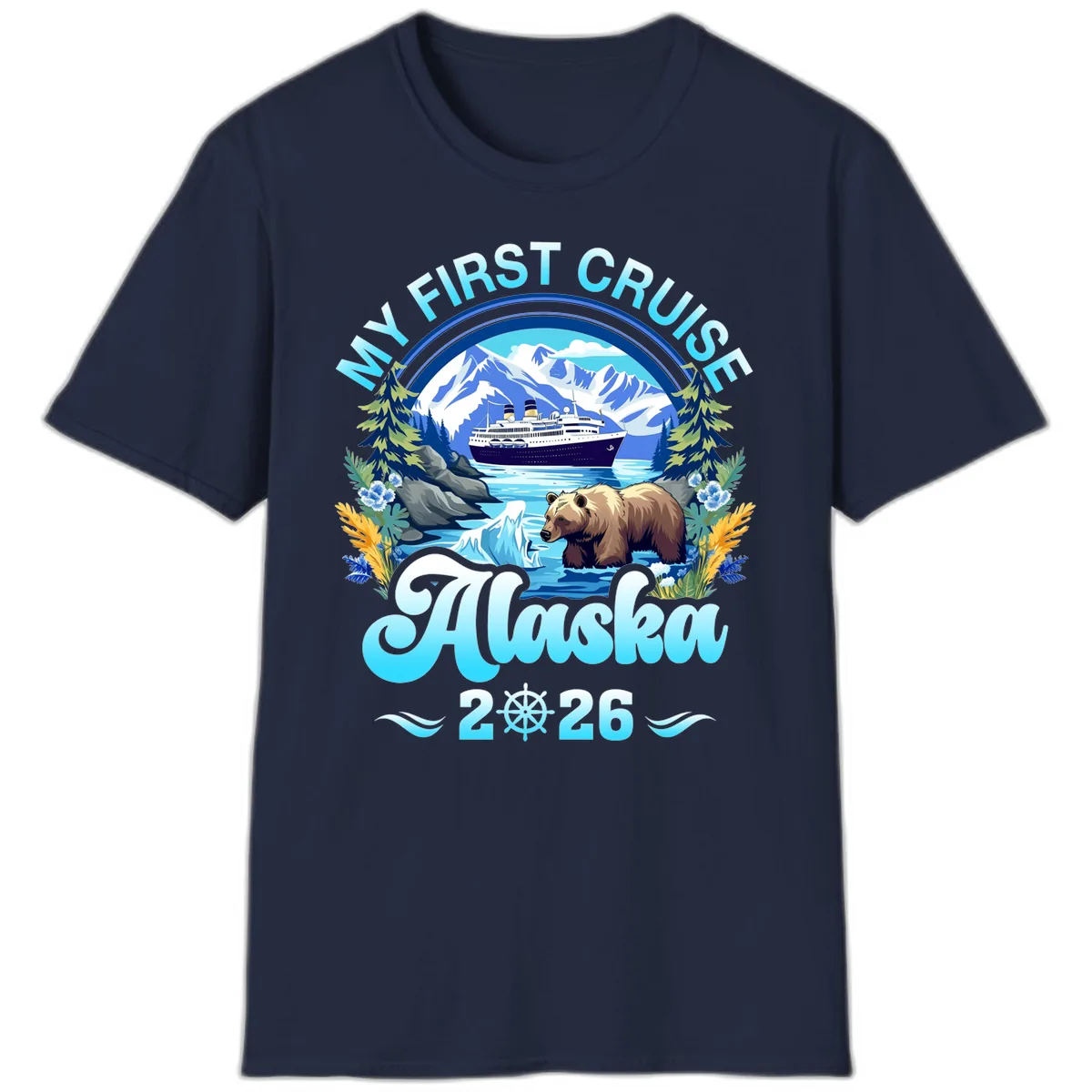 My First Alaska Cruise Bear and Ship T-Shirt in Navy