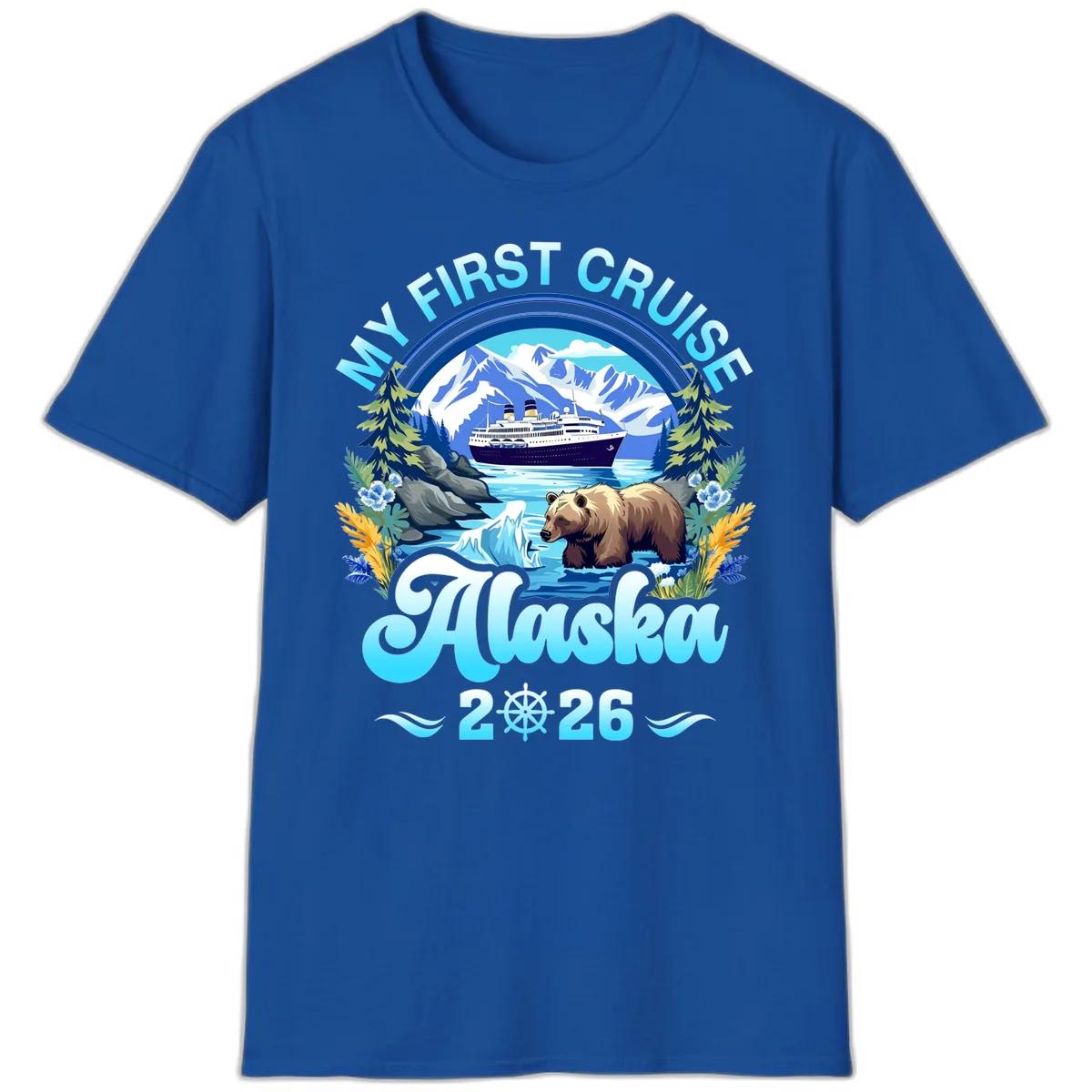 My First Alaska Cruise Bear and Ship T-Shirt in Royal