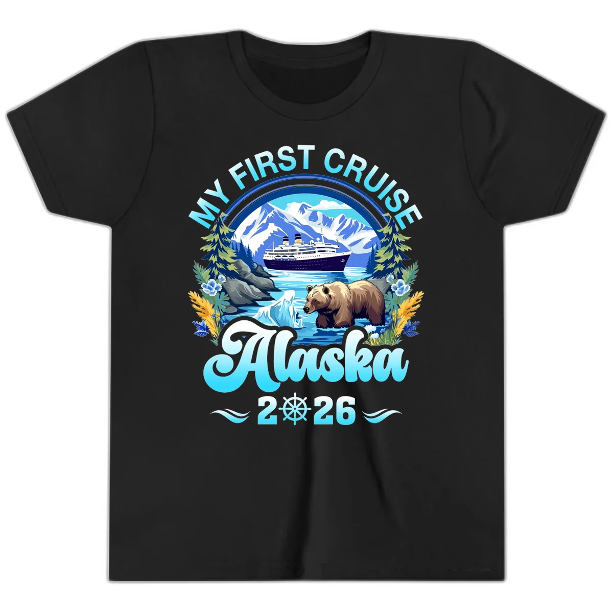 My First Alaska Cruise Bear and Ship Youth T-Shirt in Black