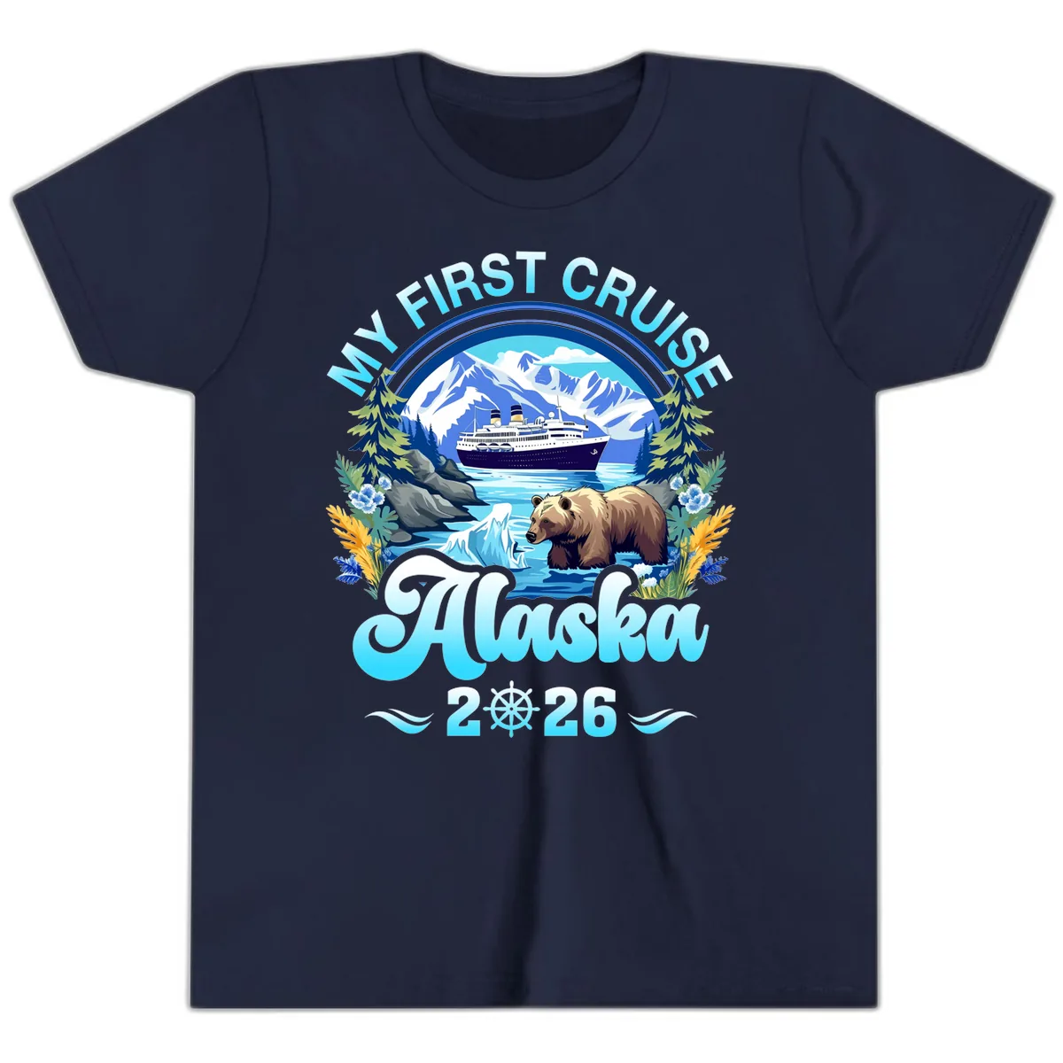 My First Alaska Cruise Bear and Ship Youth T-Shirt in Navy