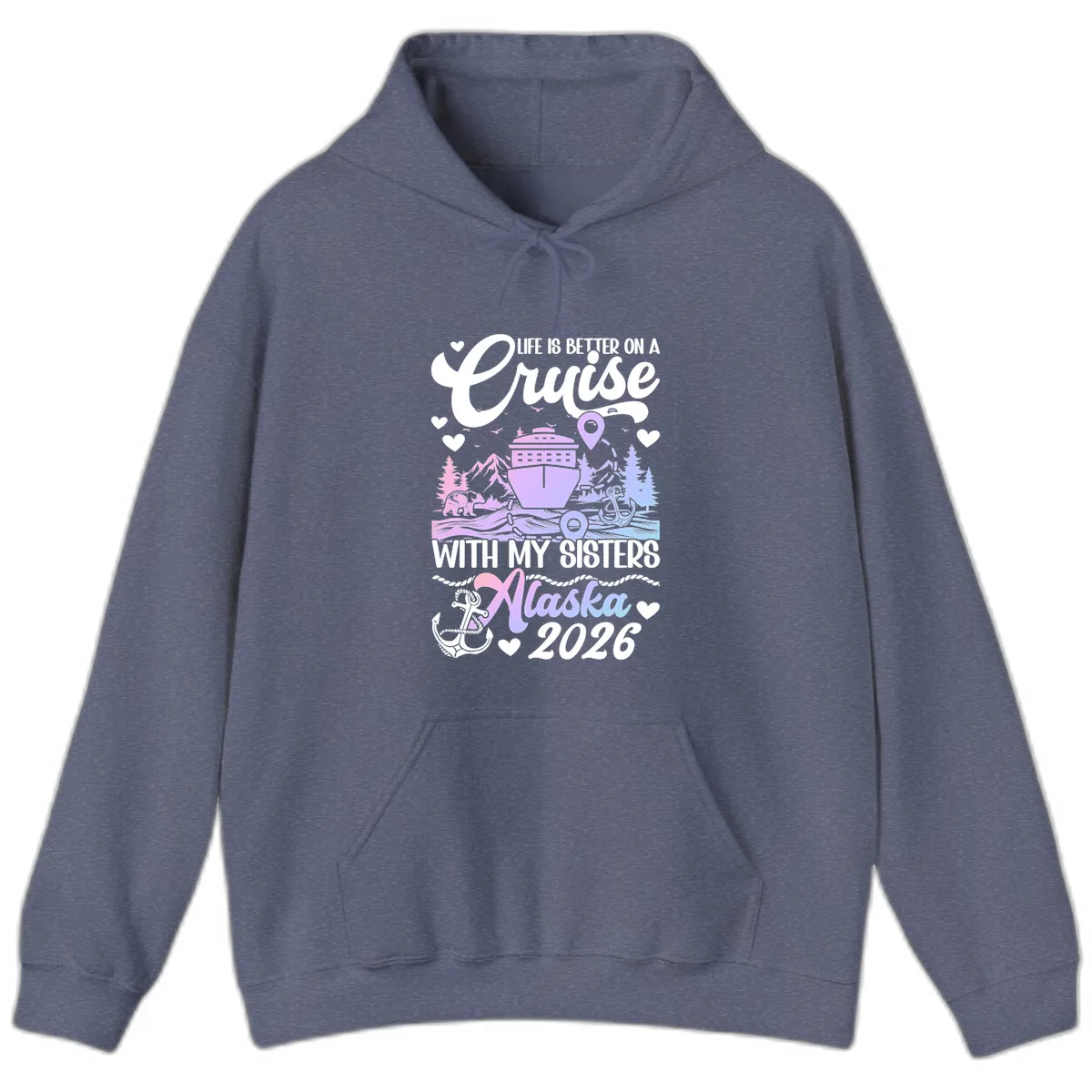Sisters Alaska Cruise 2026 Scenic Hoodie in Heather Navy