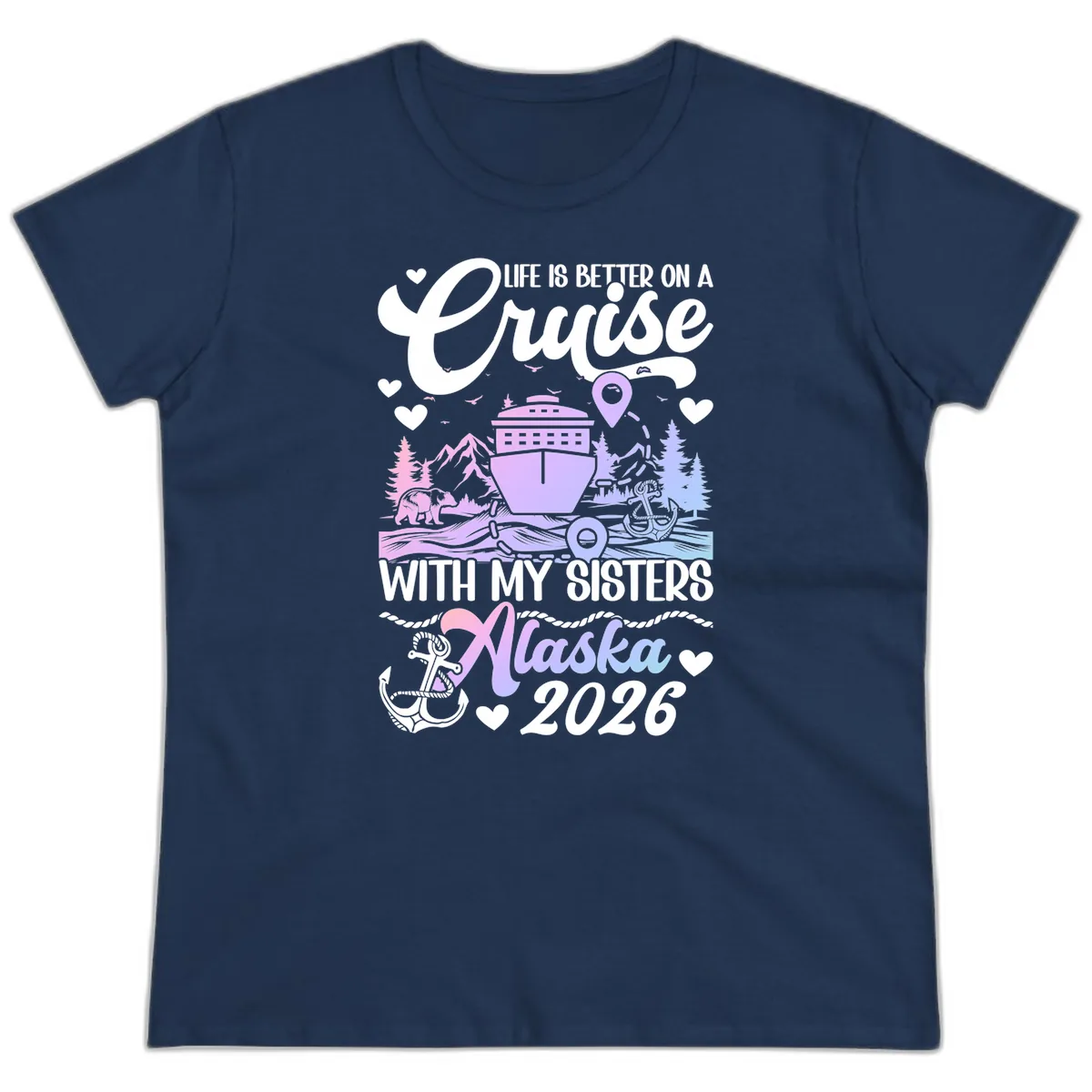 Sisters Alaska Cruise 2026 Scenic Ladies Tee in Navy