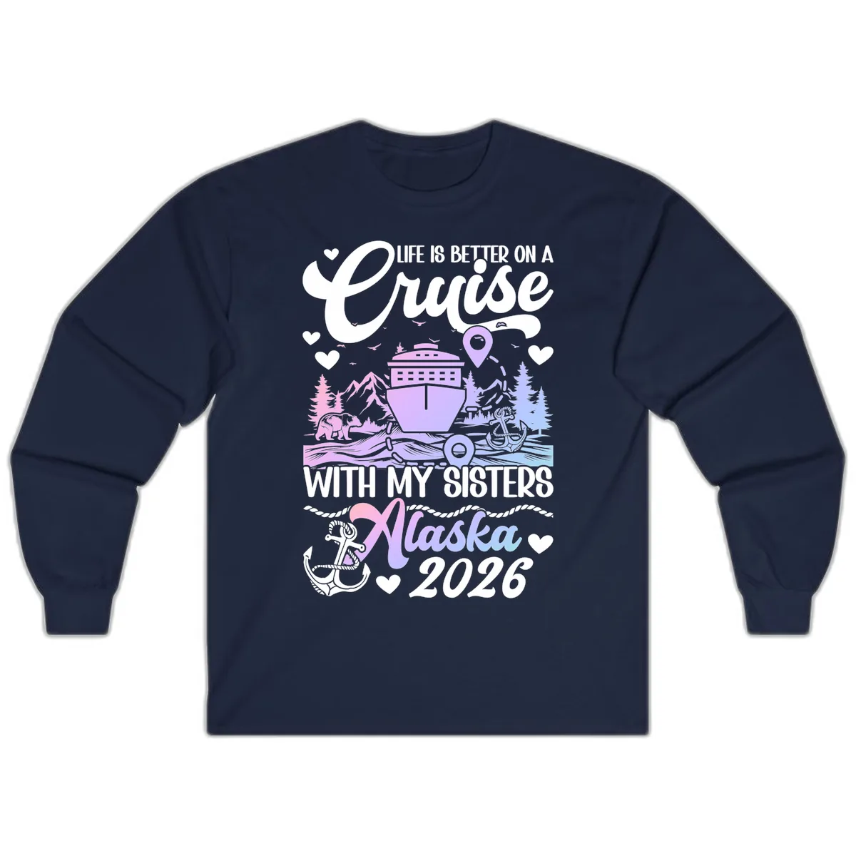 Sisters Alaska Cruise 2026 Scenic Long Sleeve in Navy