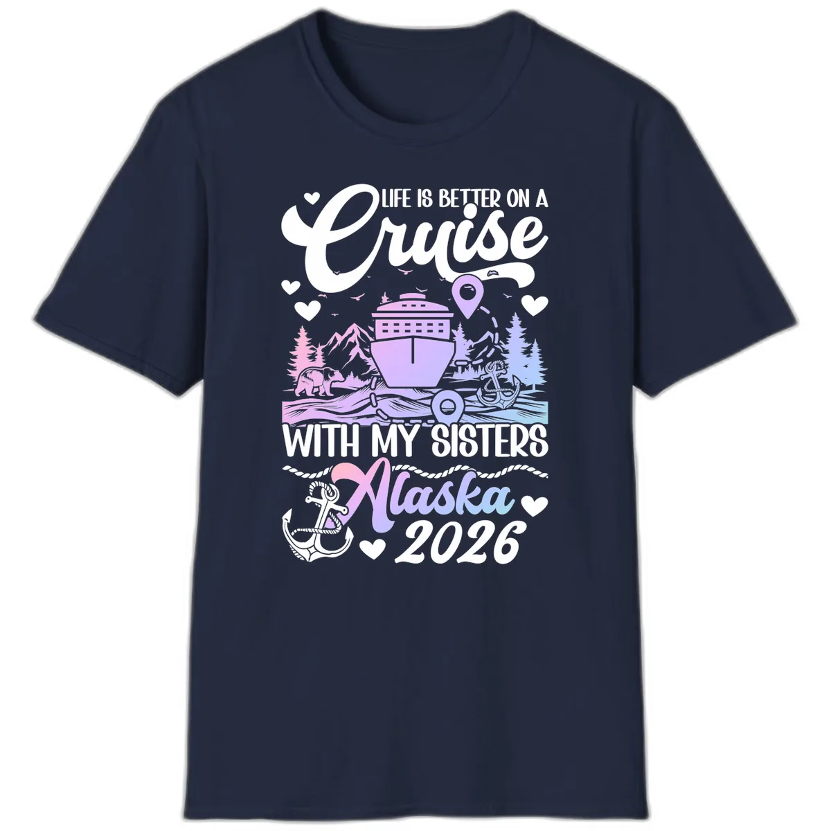 Sisters Alaska Cruise 2026 Scenic T-Shirt in Navy
