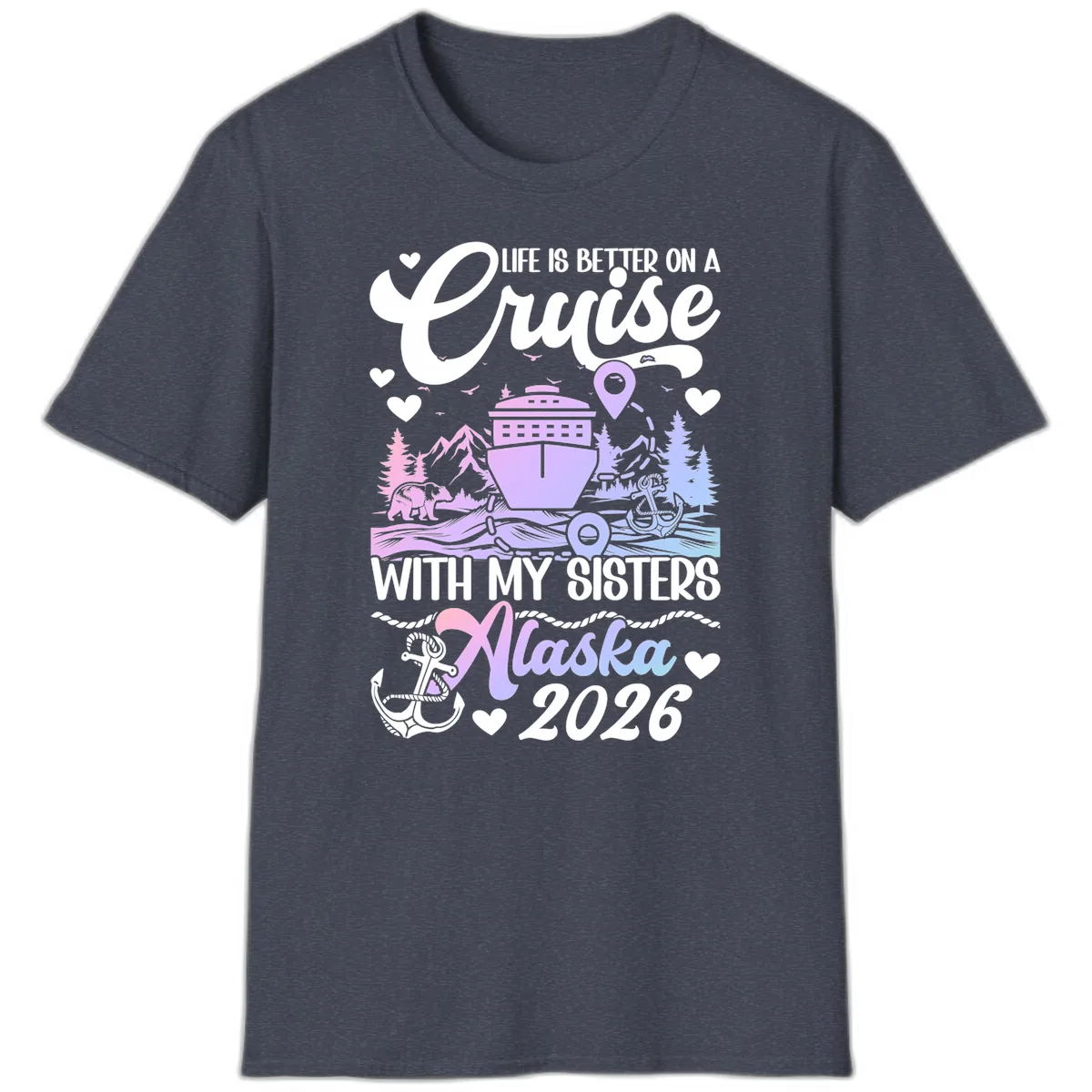 Sisters Alaska Cruise 2026 Scenic T-Shirt in Heather Navy