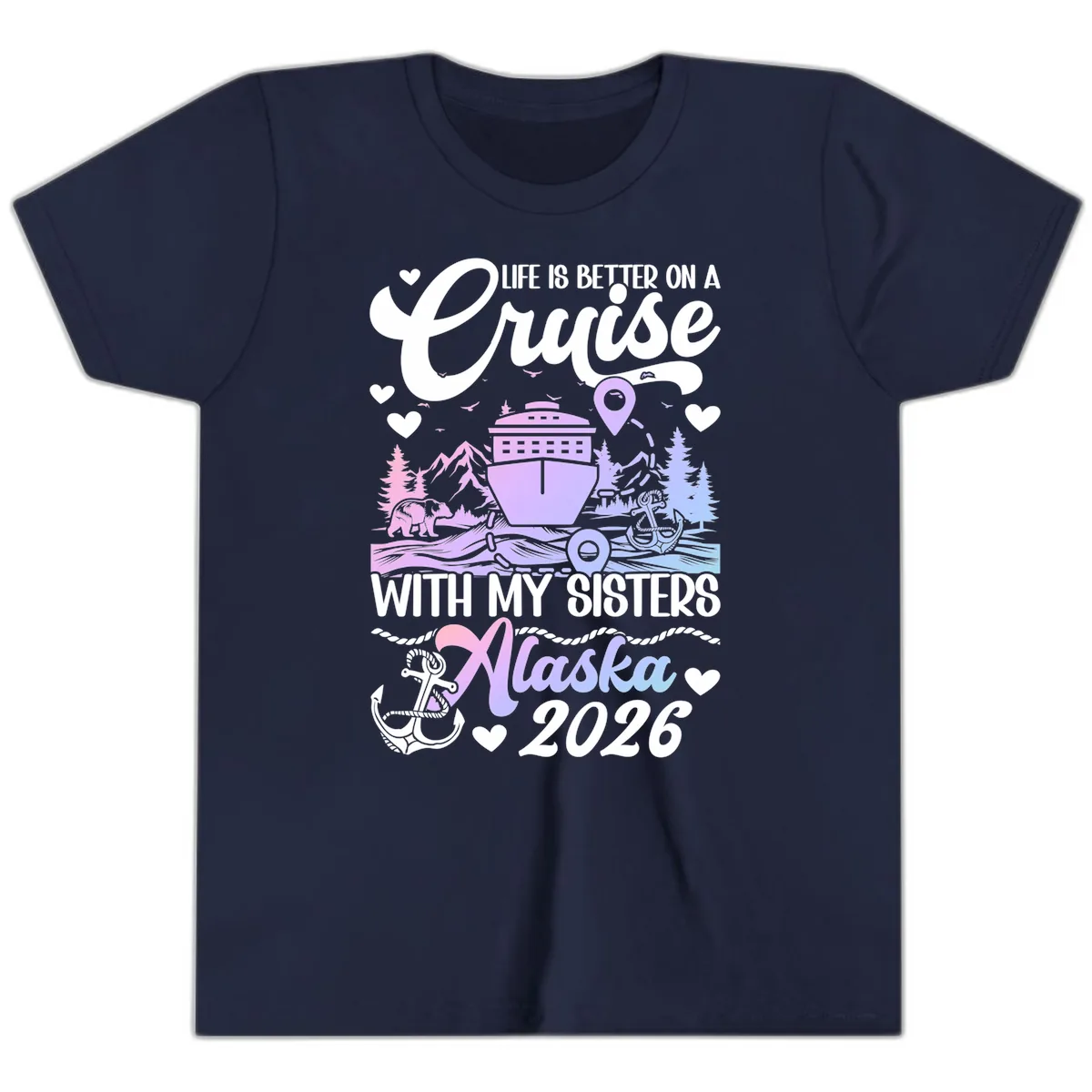 Sisters Alaska Cruise 2026 Scenic Youth T-Shirt in Navy