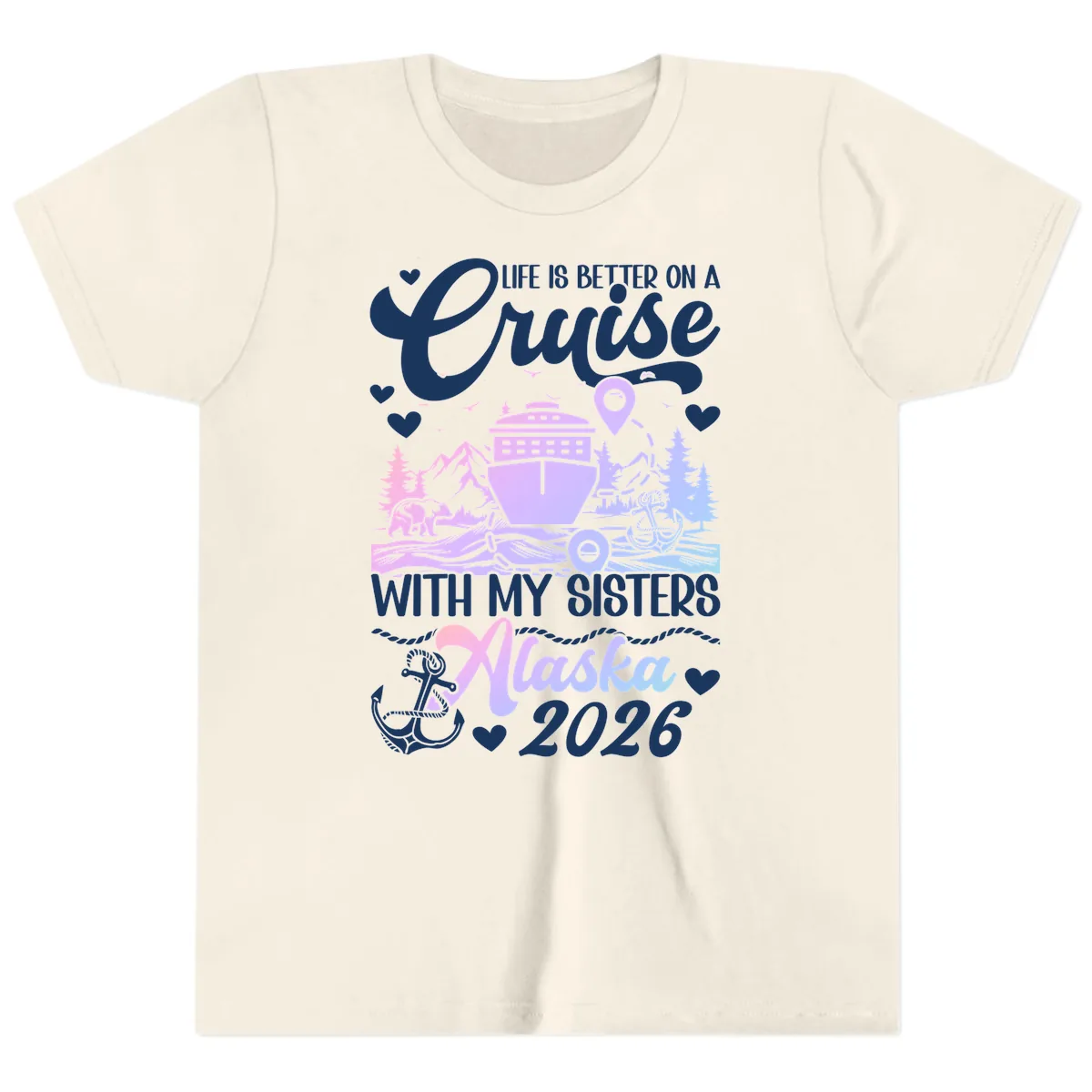 Sisters Alaska Cruise 2026 Scenic Youth T-Shirt in Natural
