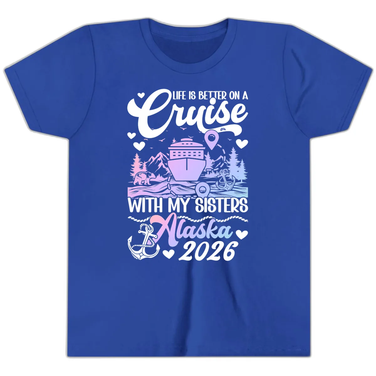 Sisters Alaska Cruise 2026 Scenic Youth T-Shirt in True Royal