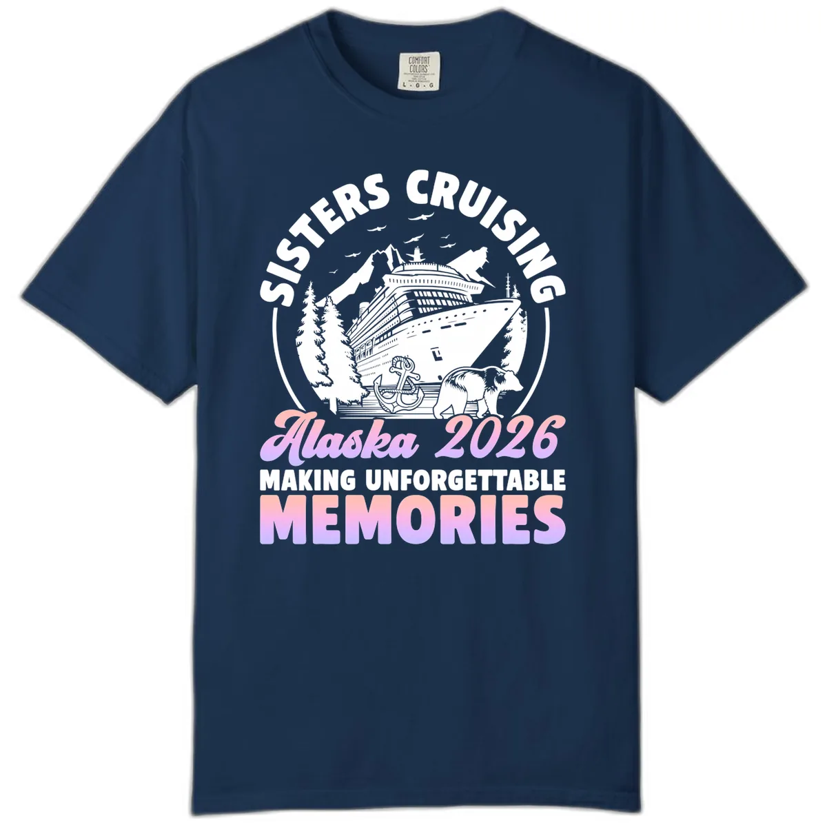 Sisters Cruising Alaska 2026 Bear Voyage Comfort Color in Navy
