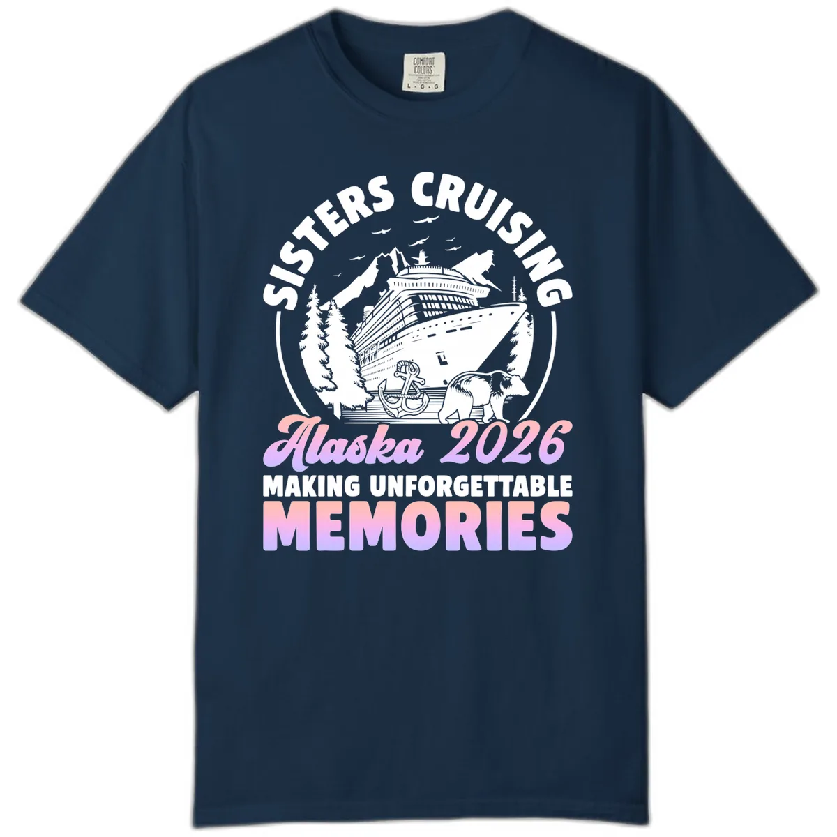 Sisters Cruising Alaska 2026 Bear Voyage Comfort Color in True Navy