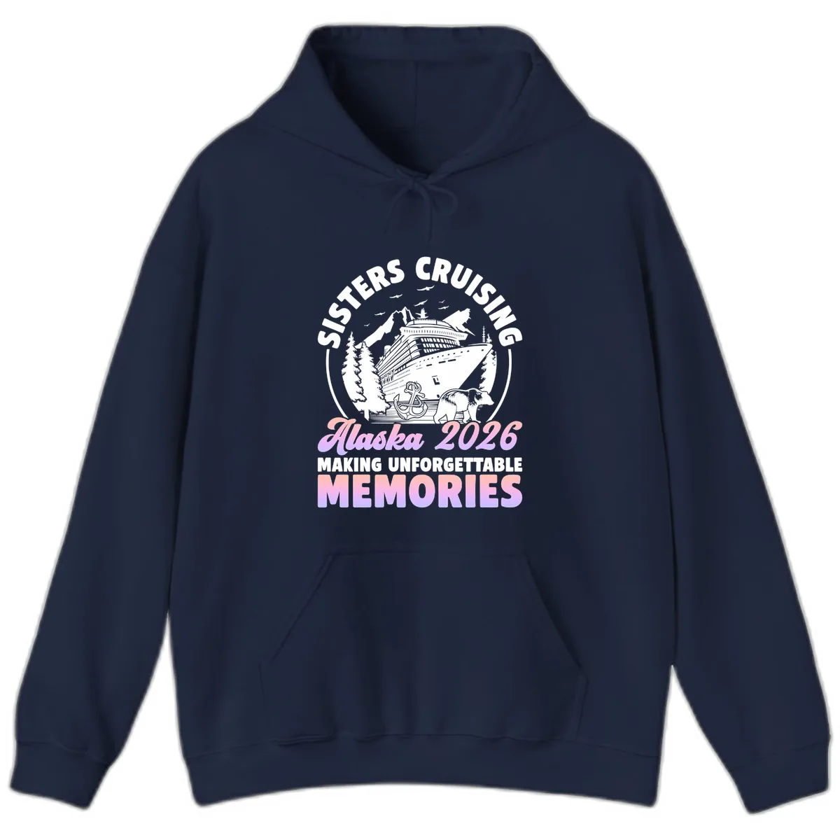 Sisters Cruising Alaska 2026 Bear Voyage Hoodie in Navy