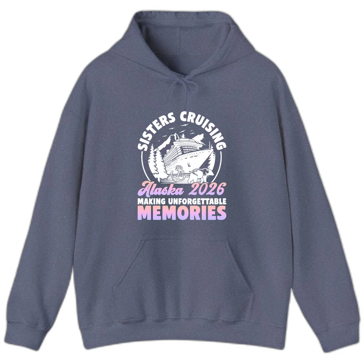 Sisters Cruising Alaska 2026 Bear Voyage Hoodie in Heather Navy