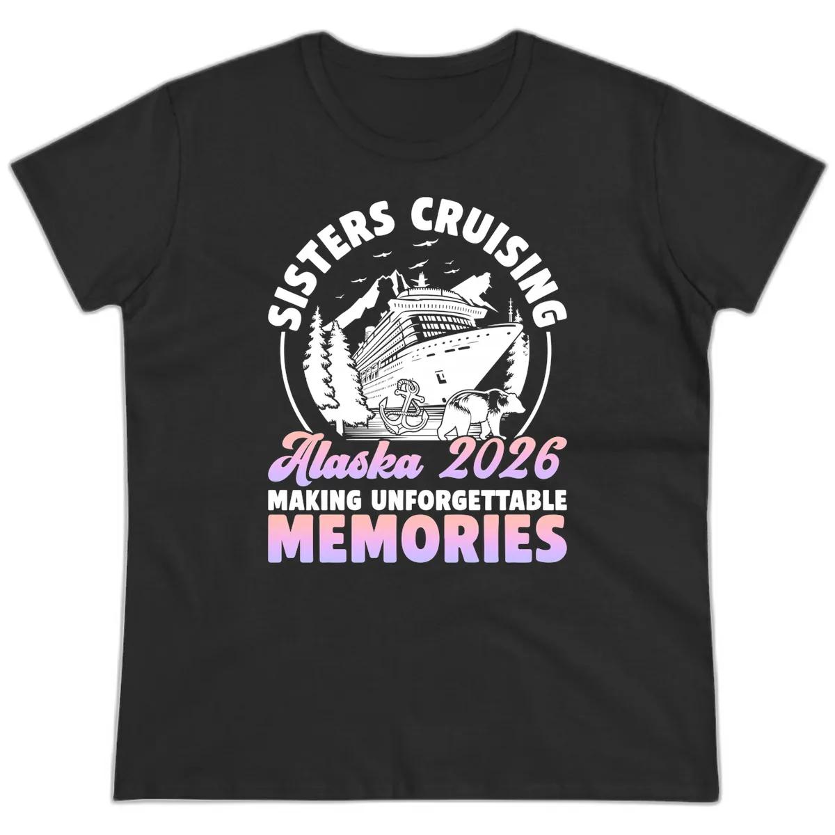 Sisters Cruising Alaska 2026 Bear Voyage Ladies Tee in Black