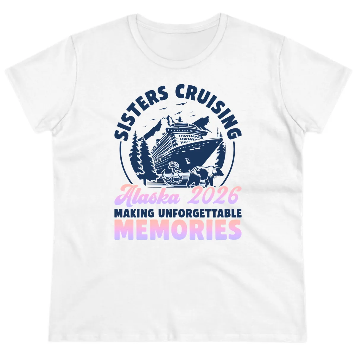 Sisters Cruising Alaska 2026 Bear Voyage Ladies Tee in White
