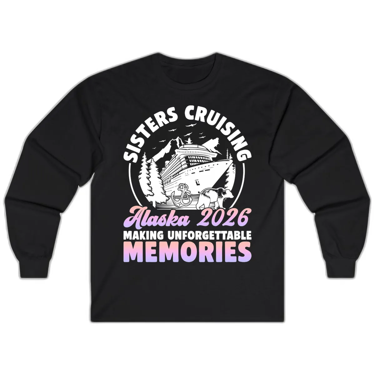Sisters Cruising Alaska 2026 Bear Voyage Long Sleeve in Black
