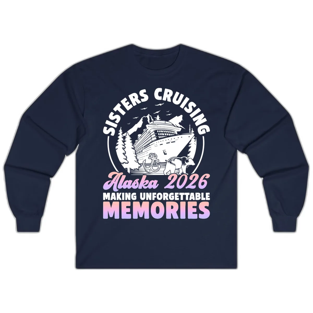 Sisters Cruising Alaska 2026 Bear Voyage Long Sleeve in Navy