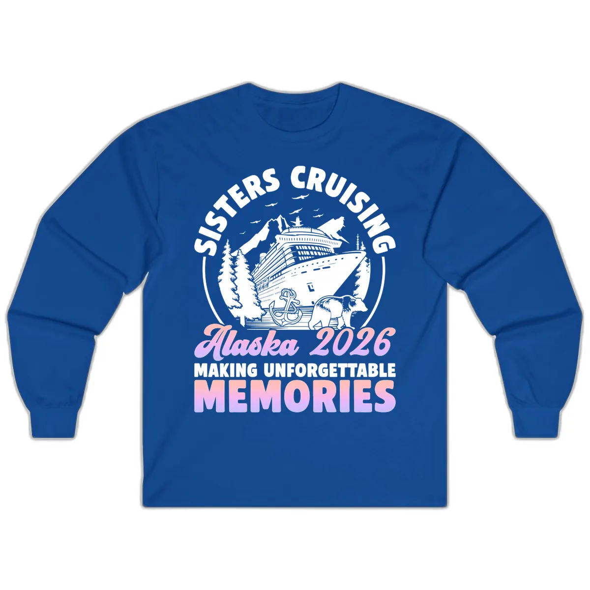 Sisters Cruising Alaska 2026 Bear Voyage Long Sleeve in Royal