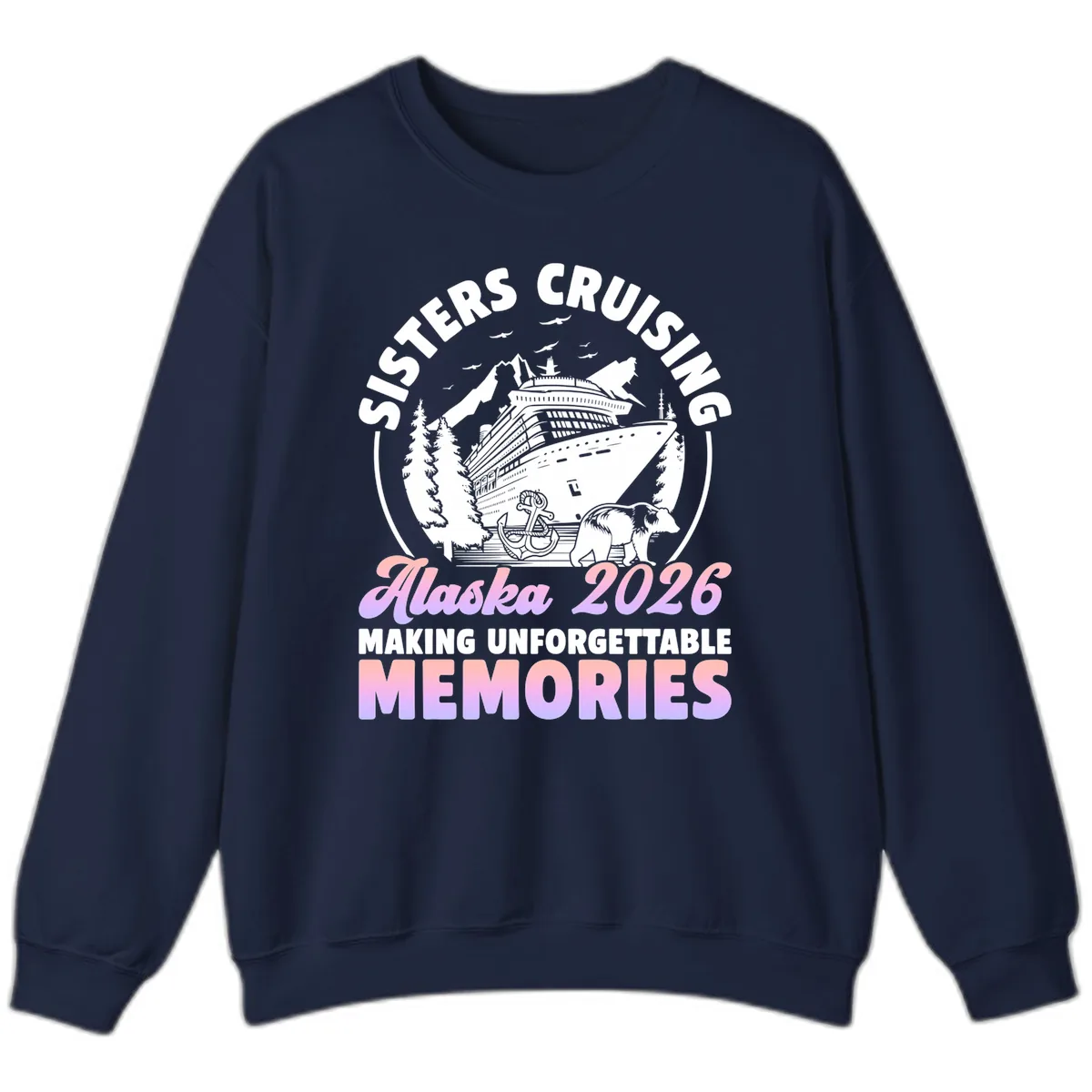 Sisters Cruising Alaska 2026 Bear Voyage Sweatshirt in Navy