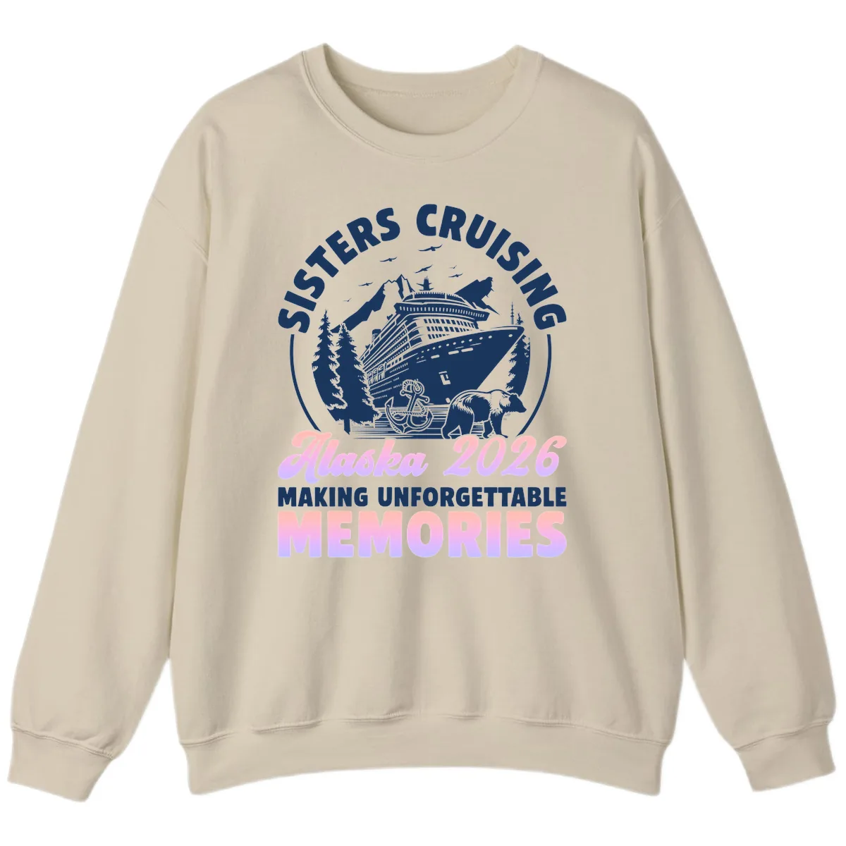 Sisters Cruising Alaska 2026 Bear Voyage Sweatshirt in Sand
