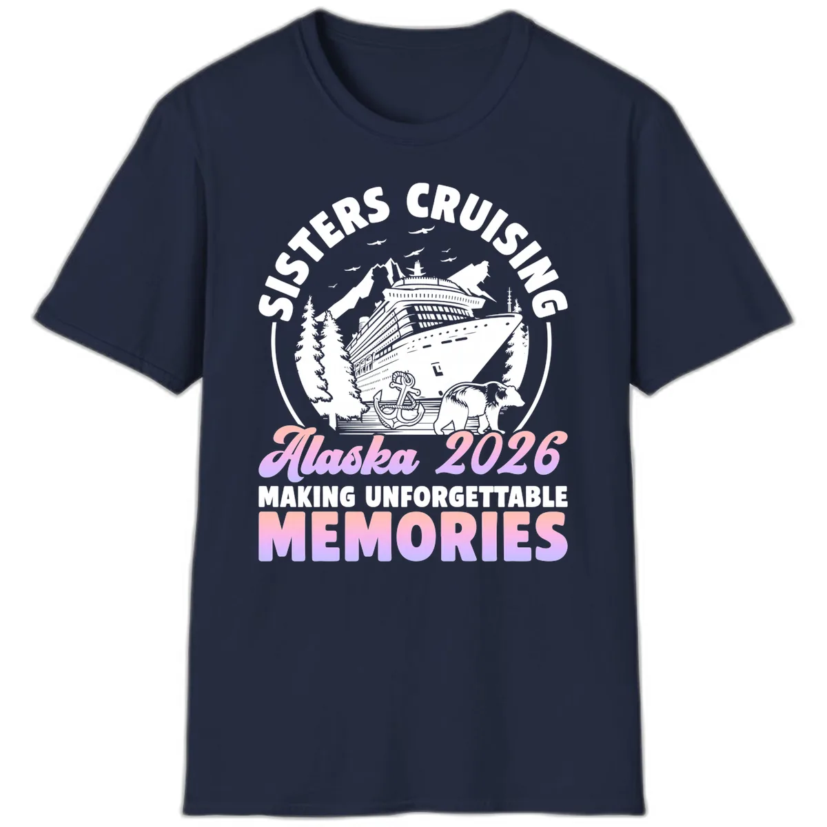 Sisters Cruising Alaska 2026 Bear Voyage T-Shirt in Navy