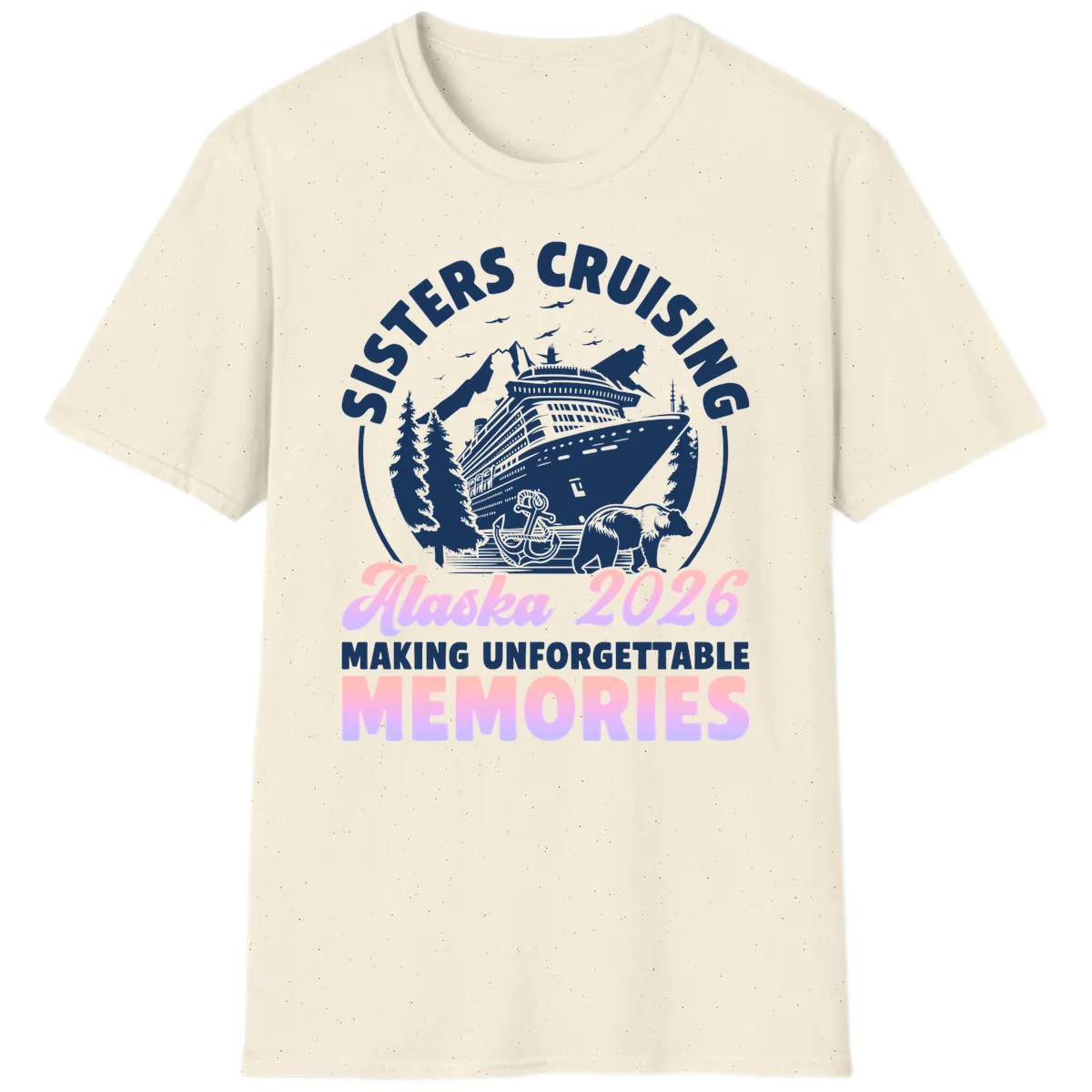 Sisters Cruising Alaska 2026 Bear Voyage T-Shirt in Natural