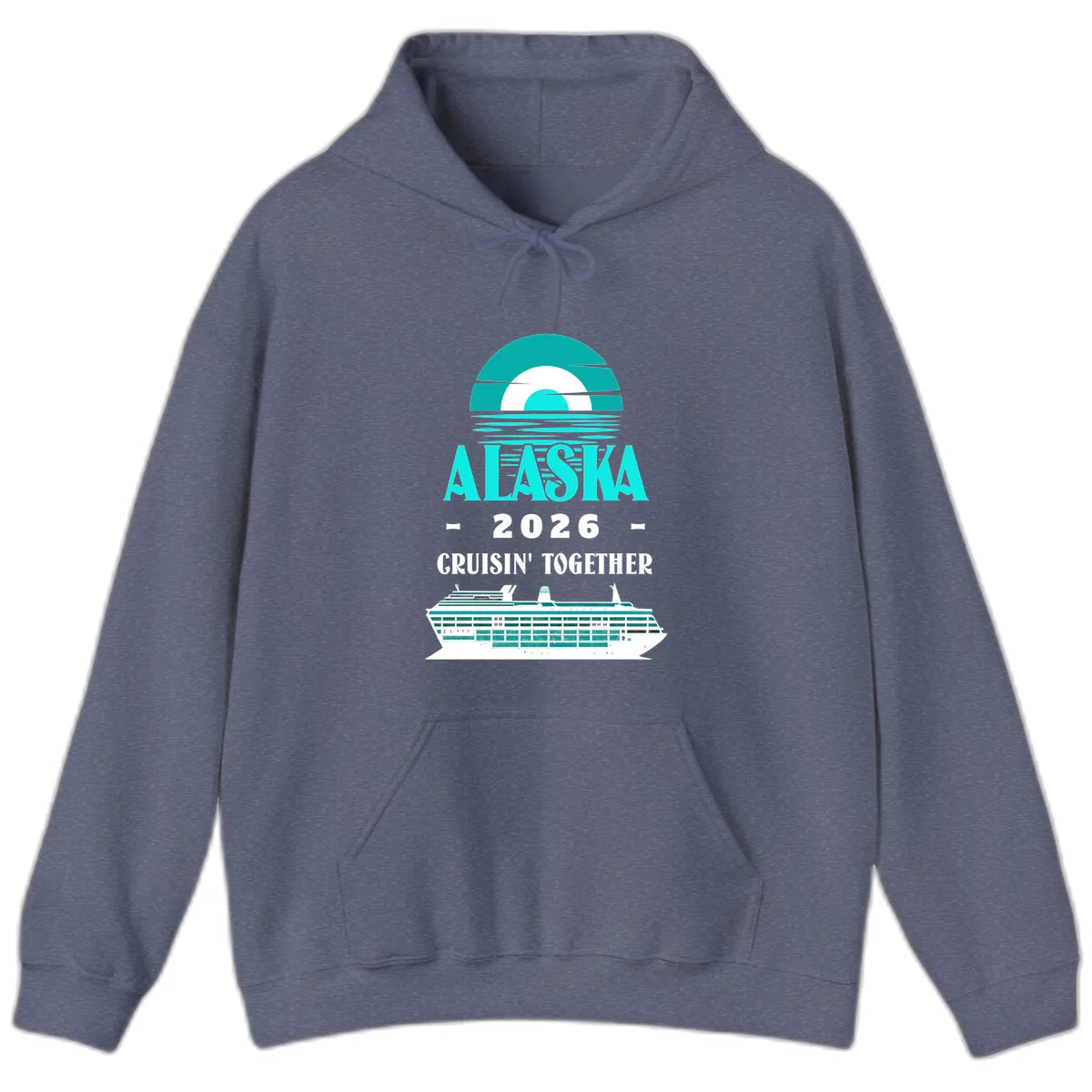 Alaska 2026 Cruisin' Together Cruise Ship Design Hoodie in Heather Navy