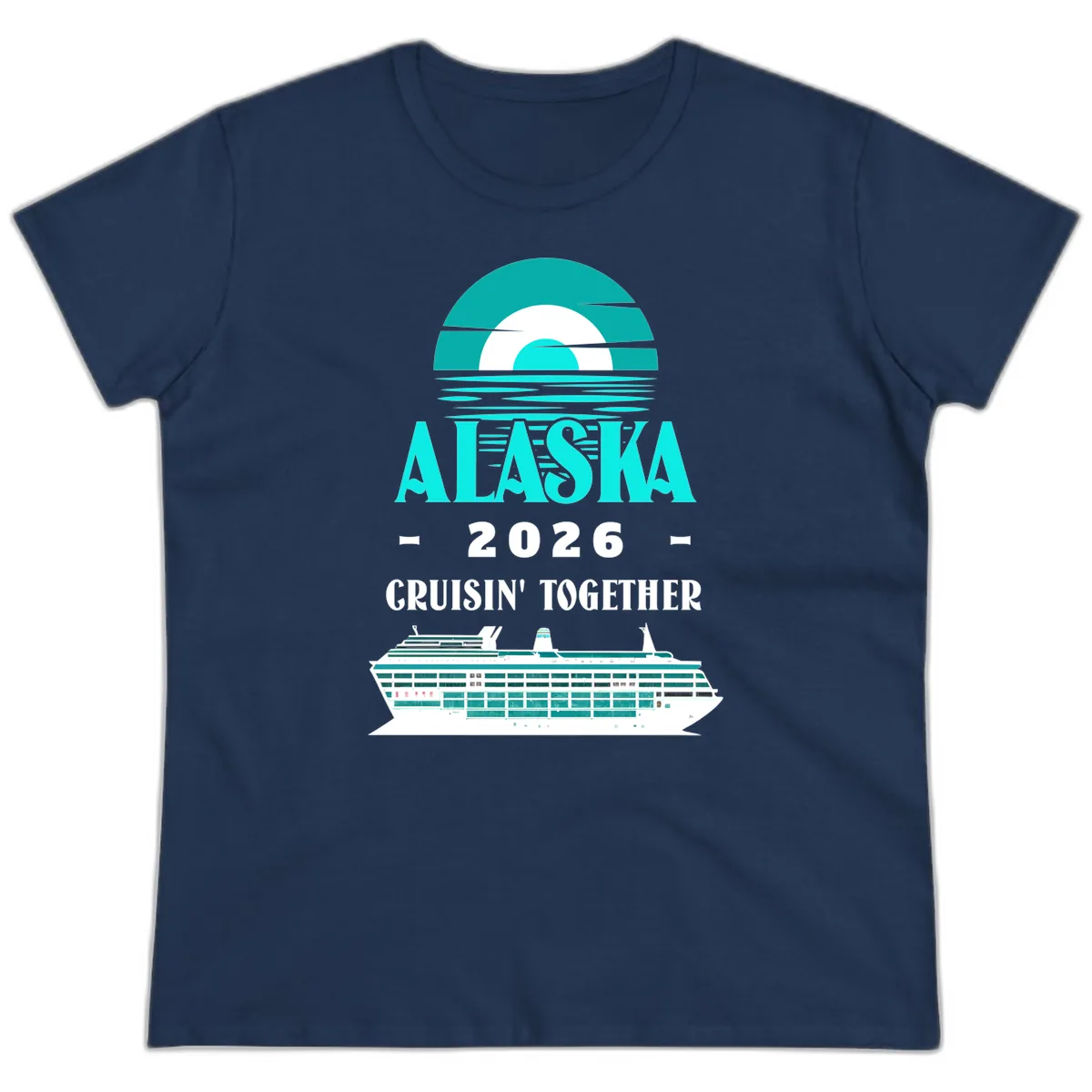 Alaska 2026 Cruisin' Together Cruise Ship Design Ladies Tee in Navy