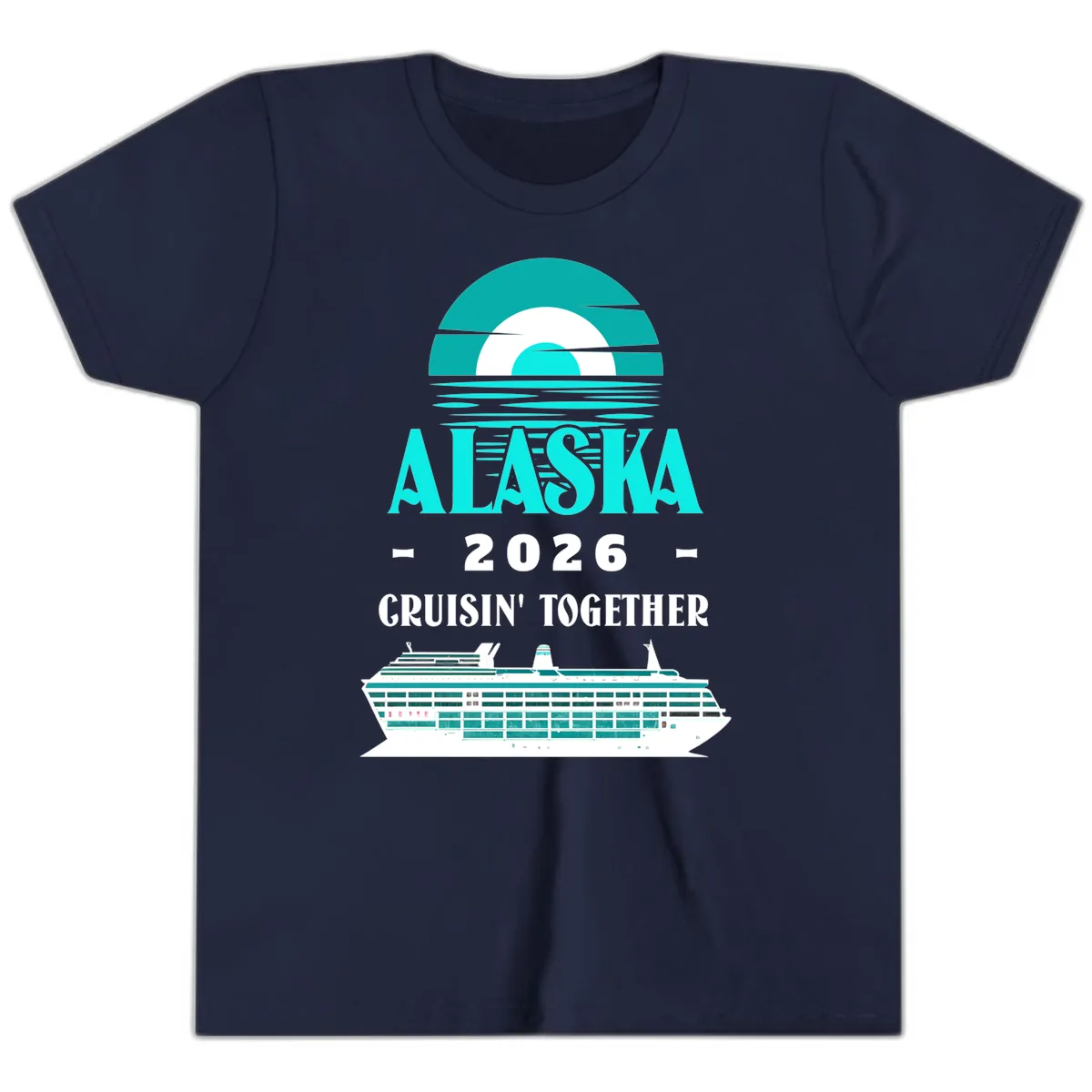 Alaska 2026 Cruisin' Together Cruise Ship Design Youth T-Shirt in Navy