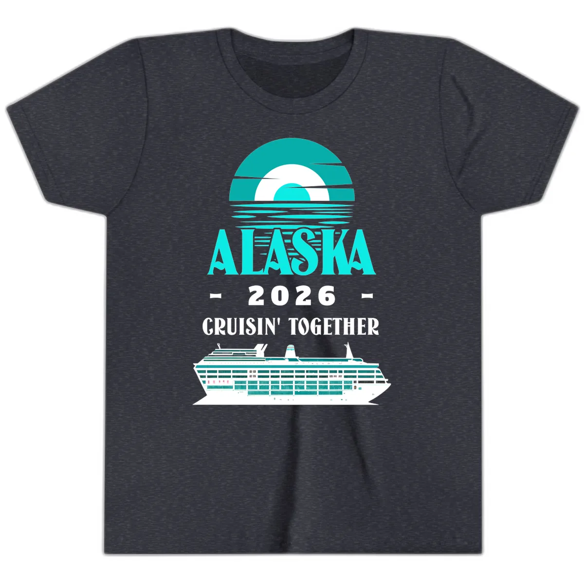 Alaska 2026 Cruisin' Together Cruise Ship Design Youth T-Shirt in Heather Navy