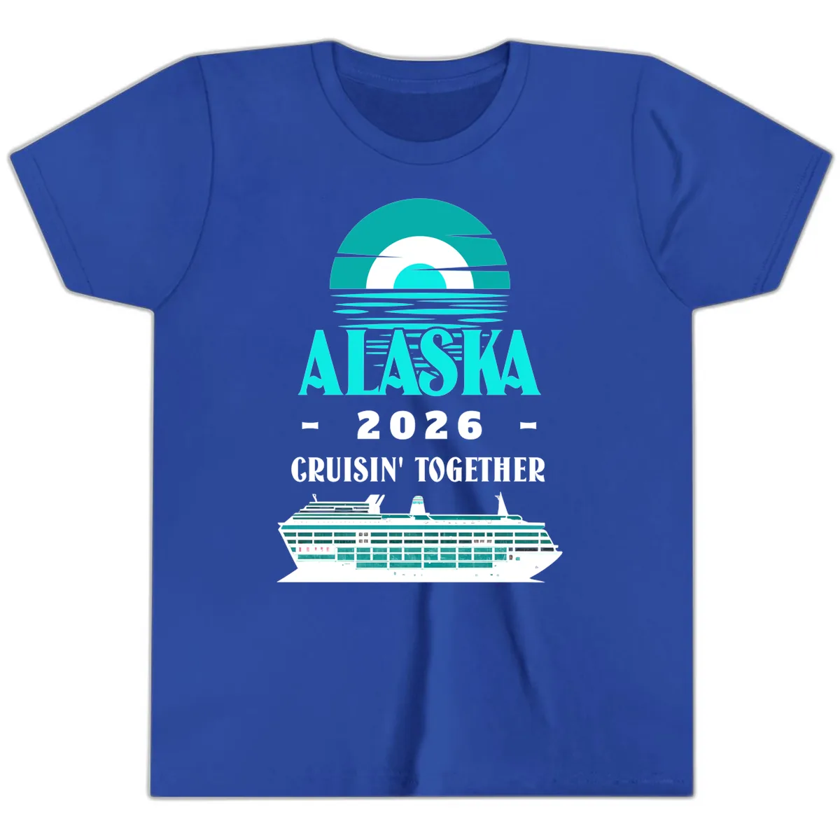 Alaska 2026 Cruisin' Together Cruise Ship Design Youth T-Shirt in True Royal