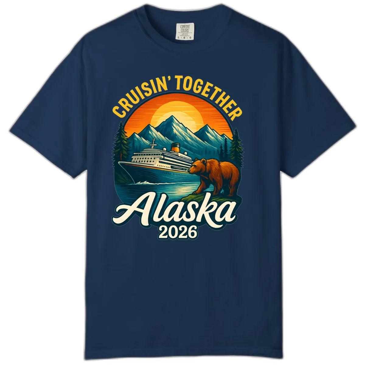 Cruisin' Together Alaska 2026 Bear & Ship Design Comfort Color in Navy