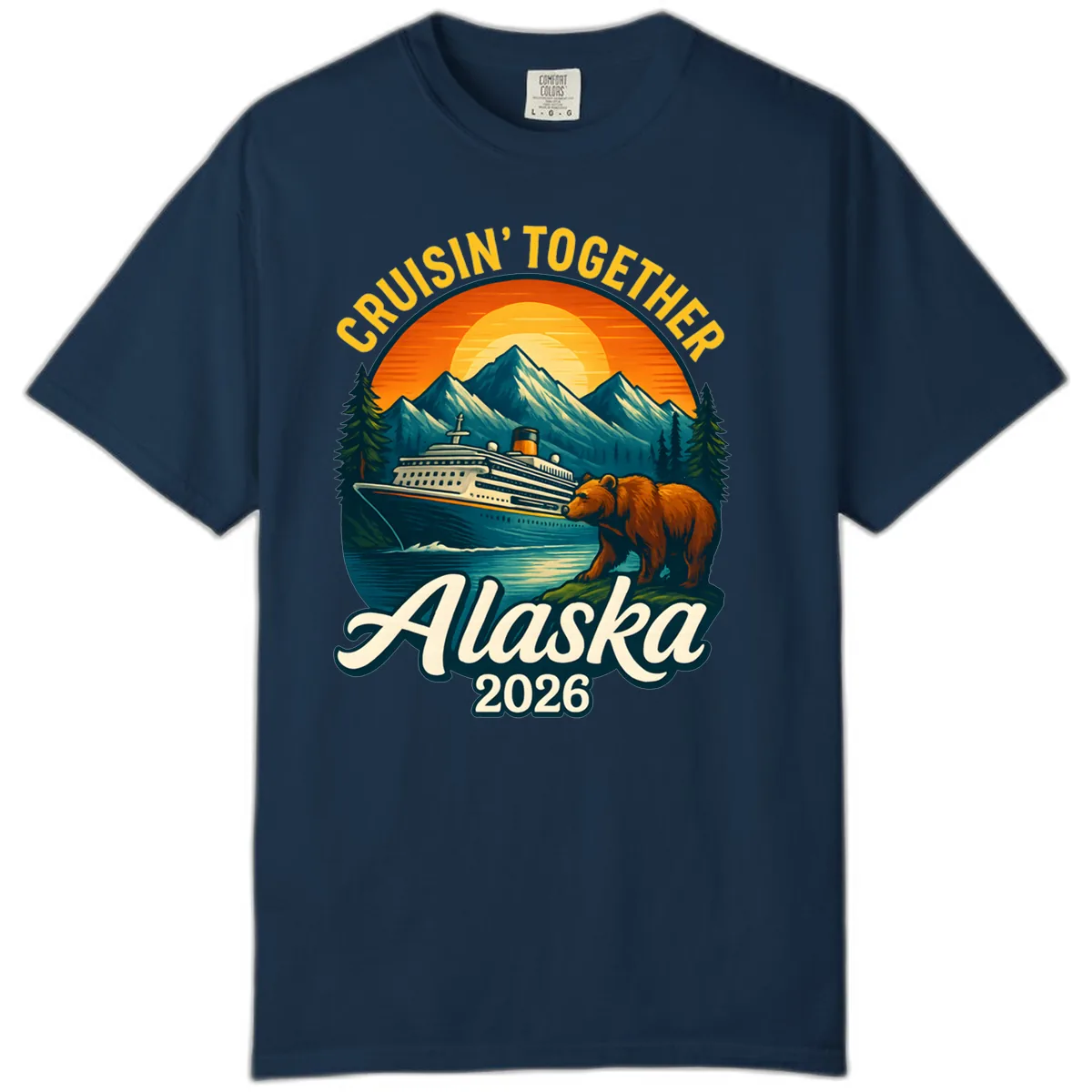 Cruisin' Together Alaska 2026 Bear & Ship Design Comfort Color in True Navy