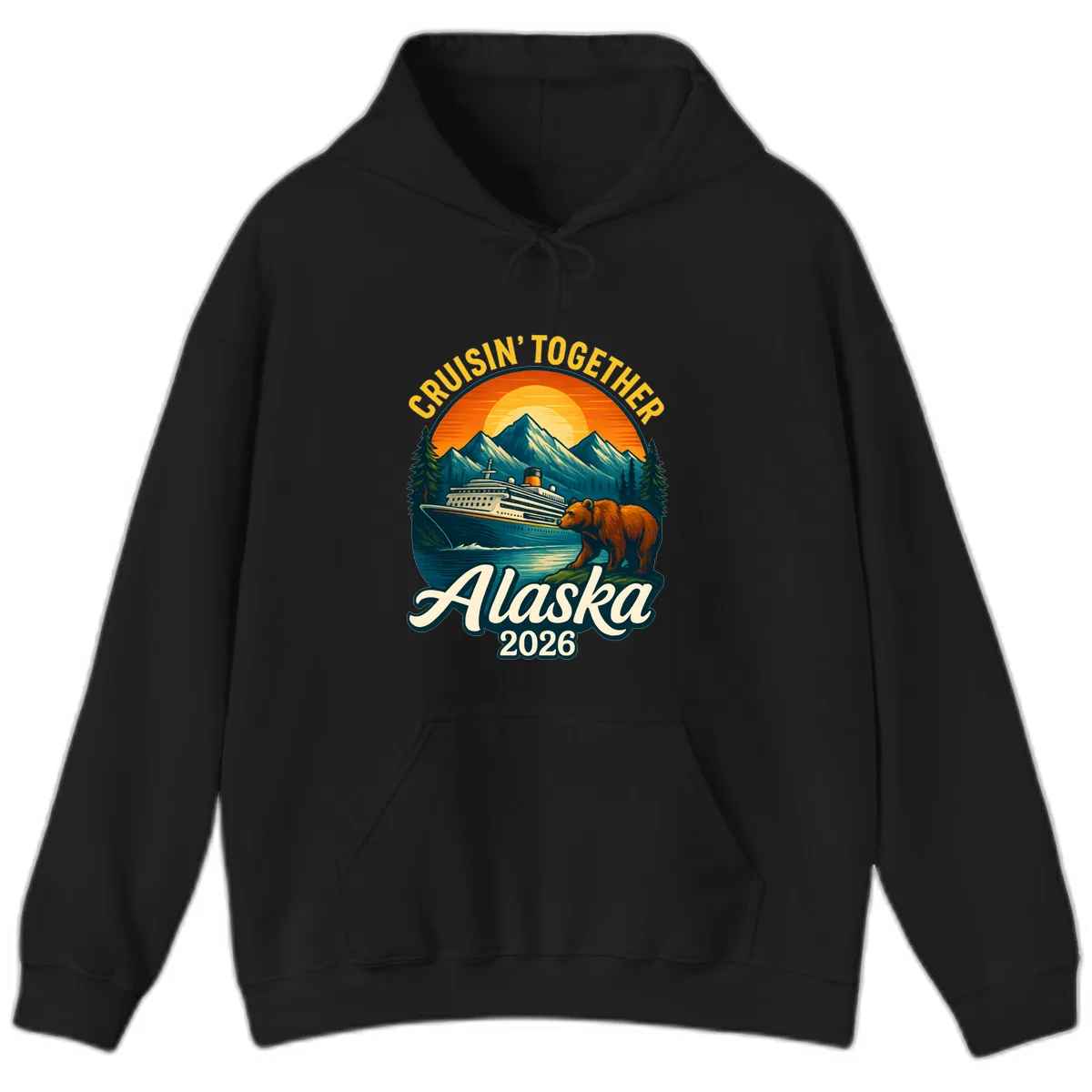 Cruisin' Together Alaska 2026 Bear & Ship Design Hoodie in Black