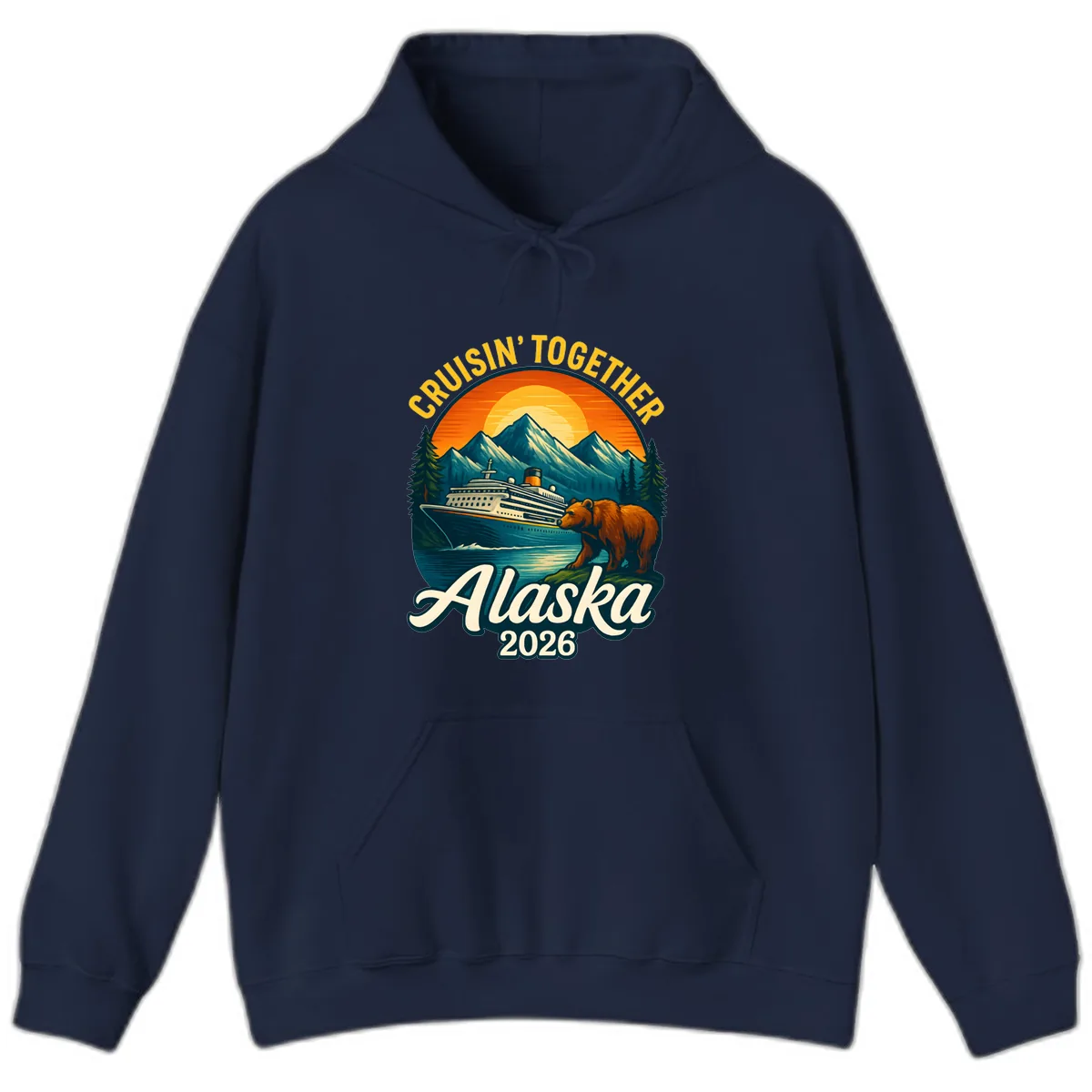 Cruisin' Together Alaska 2026 Bear & Ship Design Hoodie in Navy
