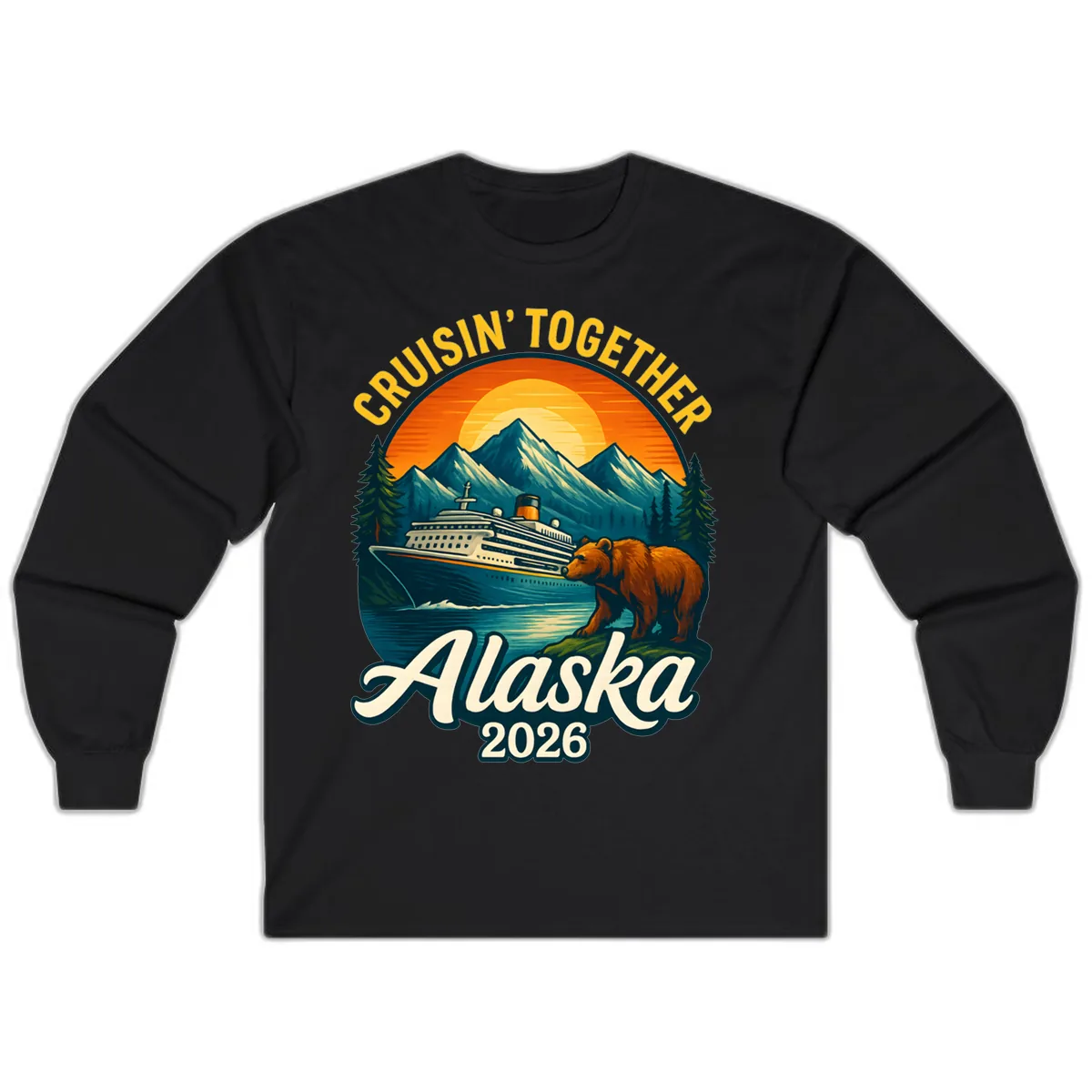 Cruisin' Together Alaska 2026 Bear & Ship Design Long Sleeve in Black