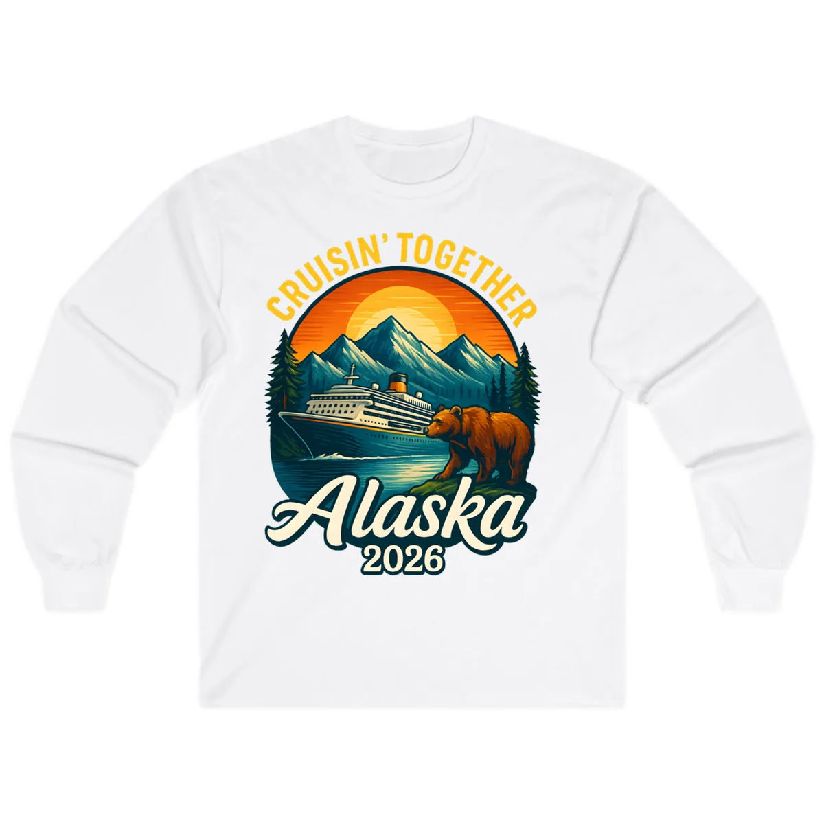 Cruisin' Together Alaska 2026 Bear & Ship Design Long Sleeve in White