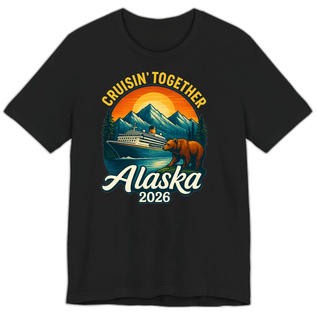 Cruisin' Together Alaska 2026 Bear & Ship Design Premium T-Shirt in Black