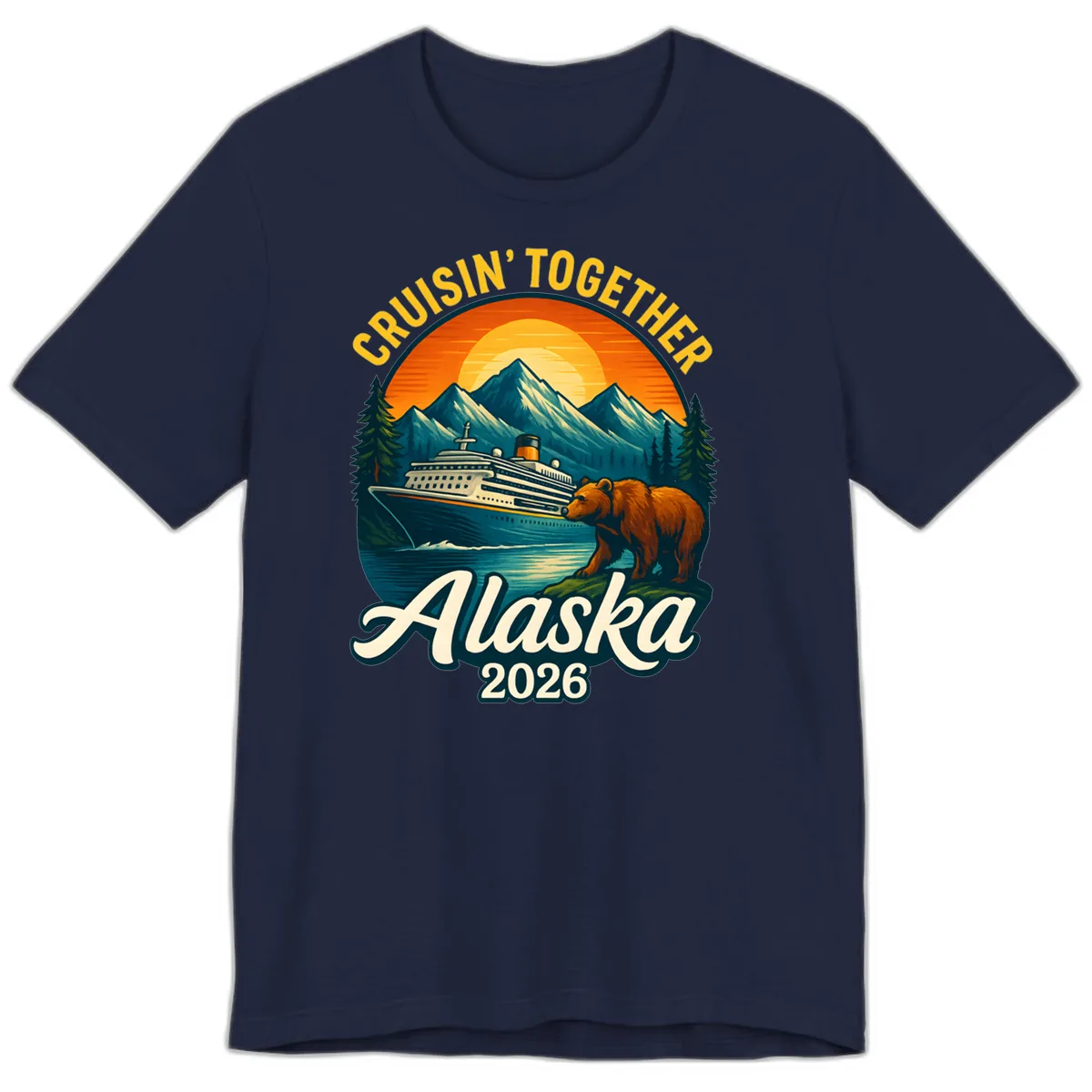 Cruisin' Together Alaska 2026 Bear & Ship Design Premium T-Shirt in Navy