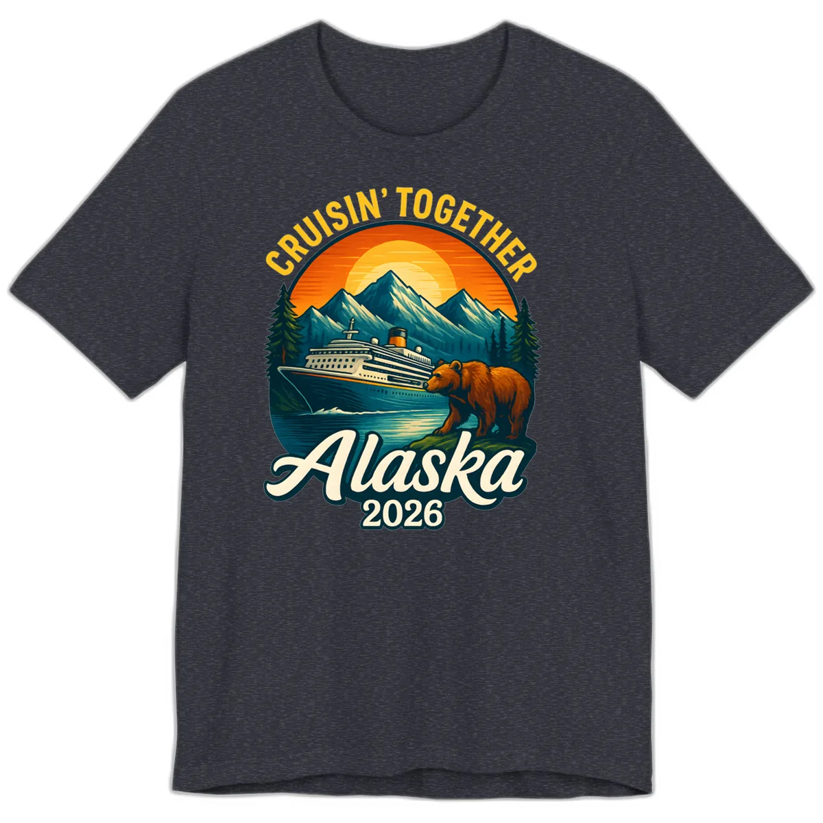 Cruisin' Together Alaska 2026 Bear & Ship Design Premium T-Shirt in Heather Navy