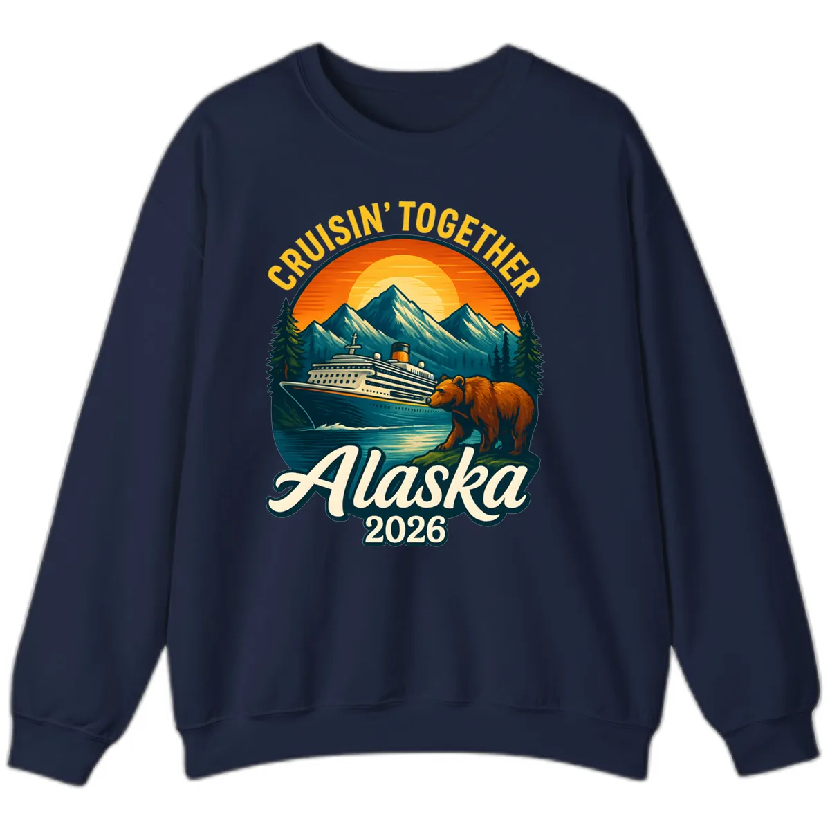 Cruisin' Together Alaska 2026 Bear & Ship Design Sweatshirt in Navy