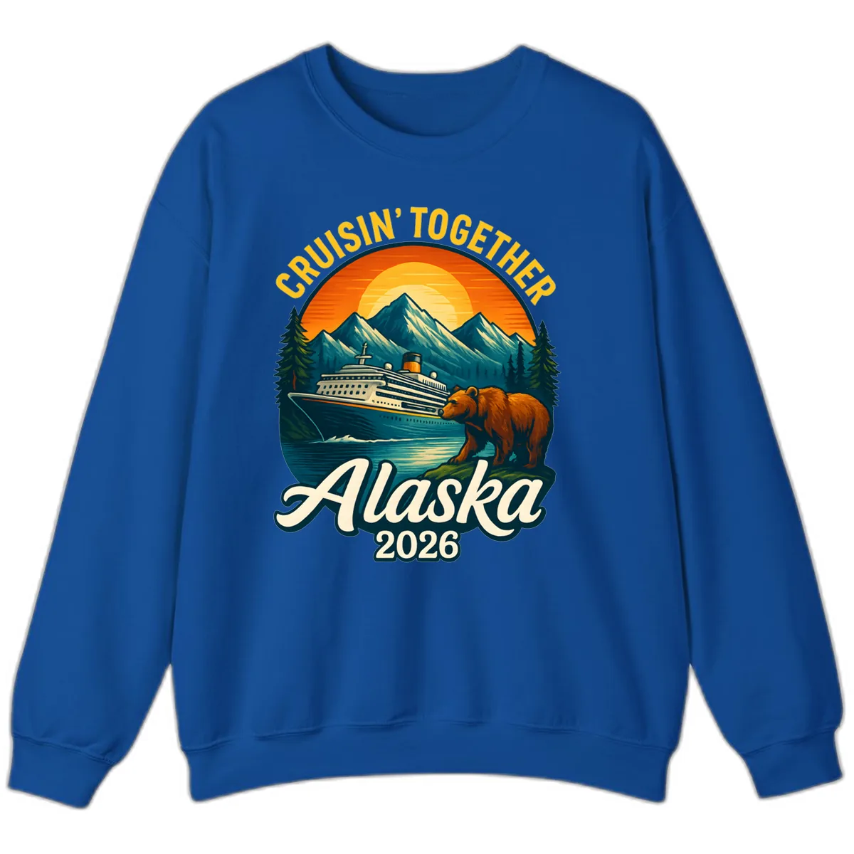 Cruisin' Together Alaska 2026 Bear & Ship Design Sweatshirt in Royal