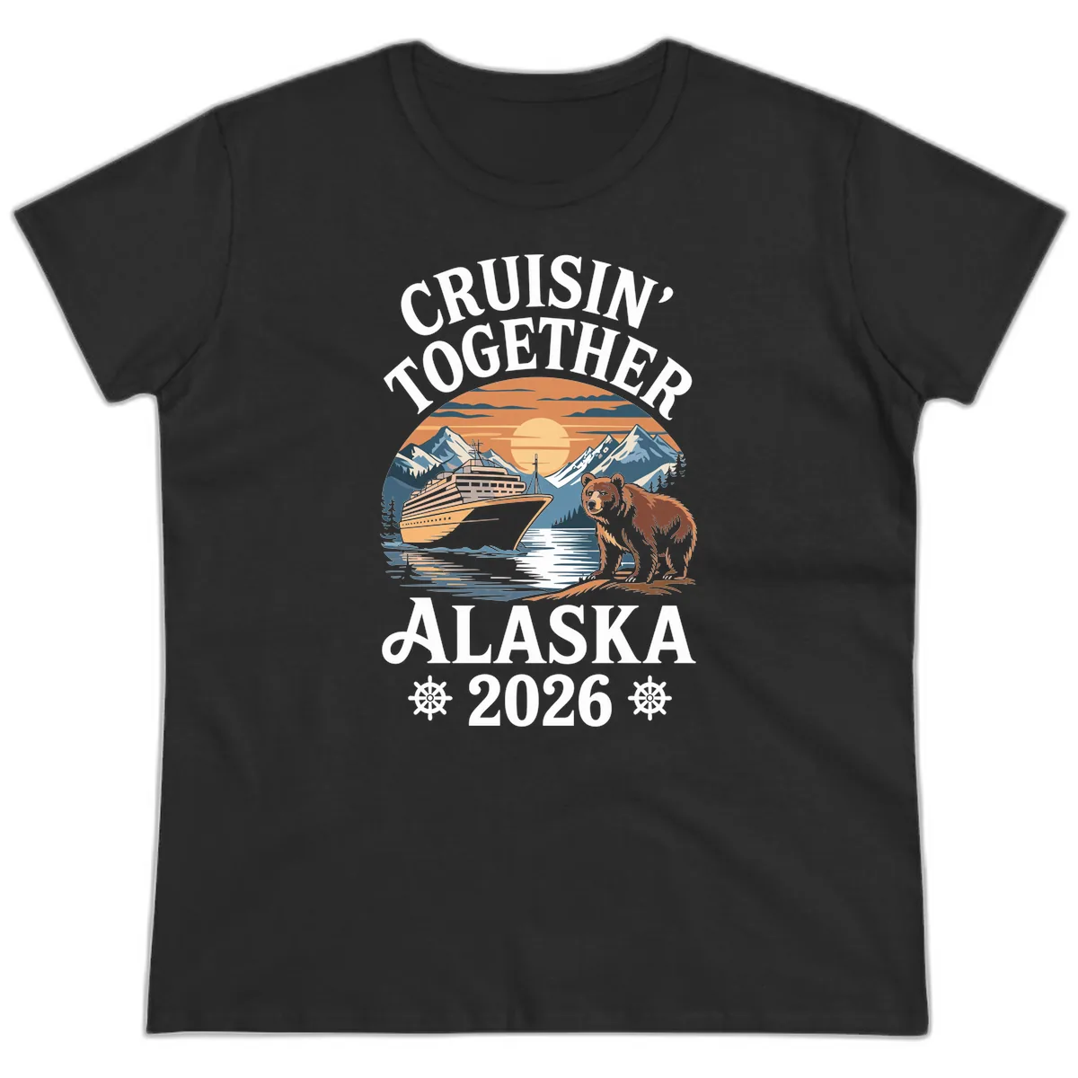 Cruisin' Together Alaska 2026 Bear Cruise Ladies Tee in Black