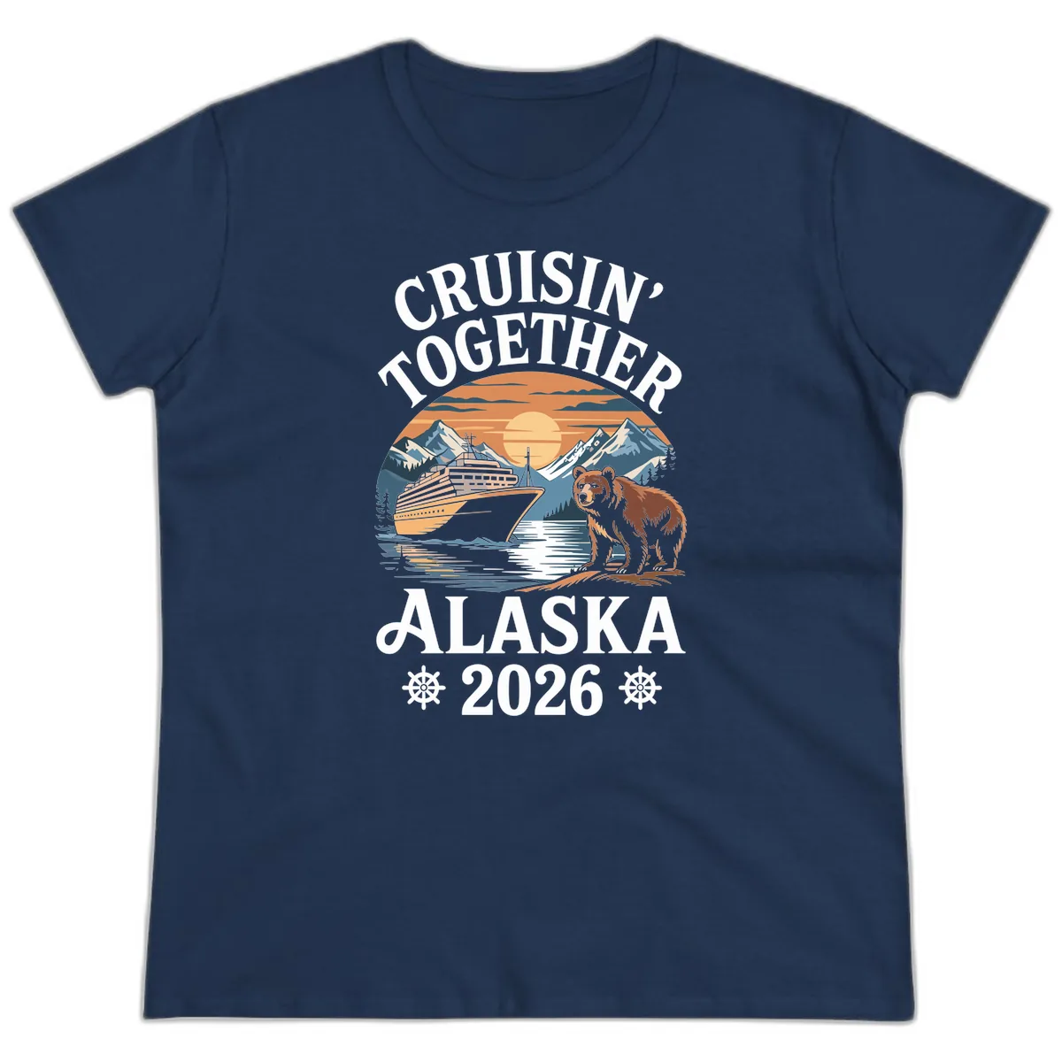 Cruisin' Together Alaska 2026 Bear Cruise Ladies Tee in Navy