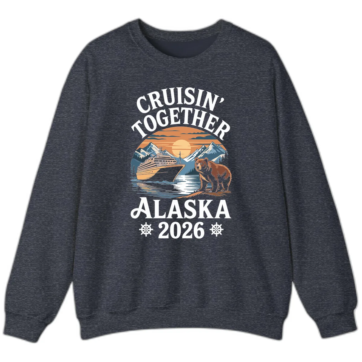 Cruisin' Together Alaska 2026 Bear Cruise Sweatshirt in Heather Sport Dark Navy