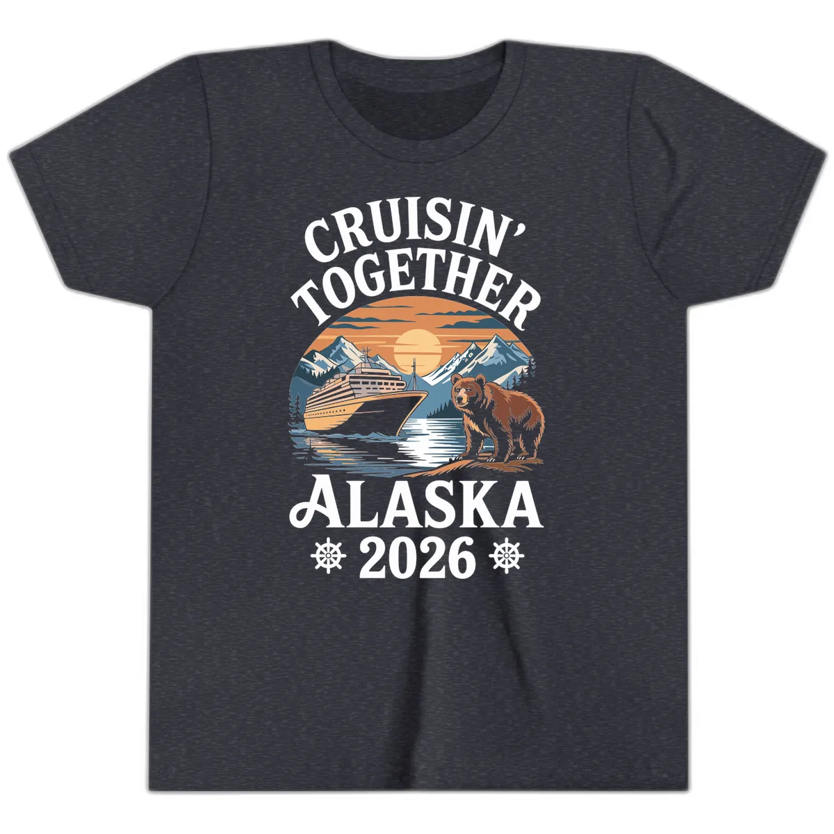 Cruisin' Together Alaska 2026 Bear Cruise Youth T-Shirt in Heather Navy