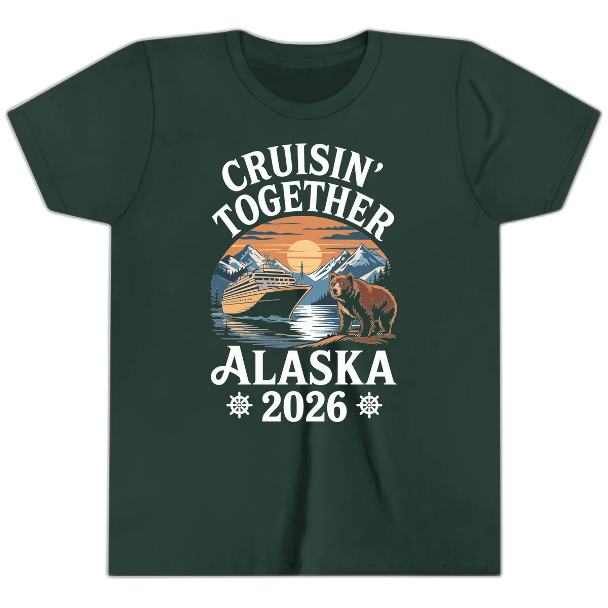 Cruisin' Together Alaska 2026 Bear Cruise Youth T-Shirt in Forest