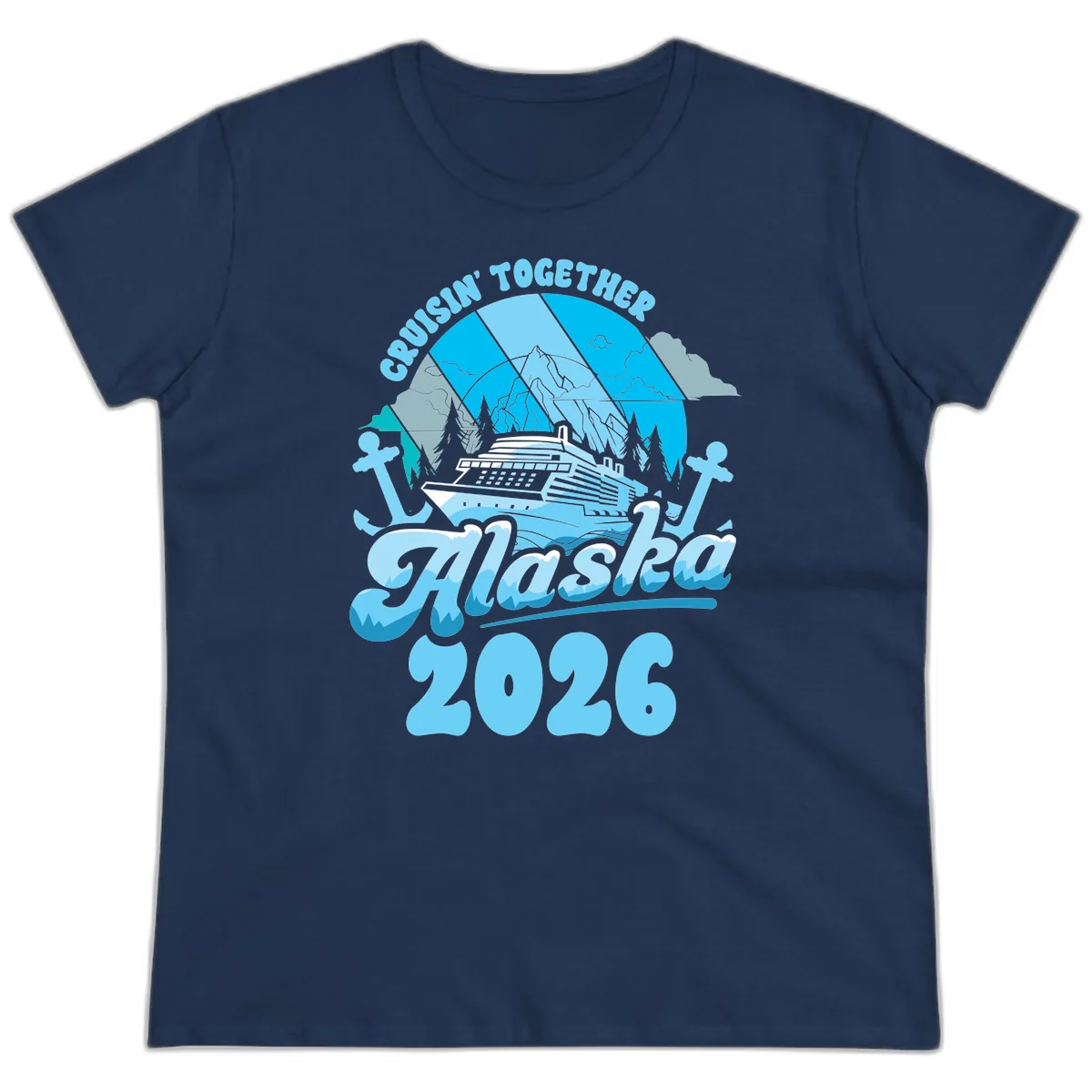 Cruisin' Together Alaska 2026 Cruise Ship Ladies Tee in Navy