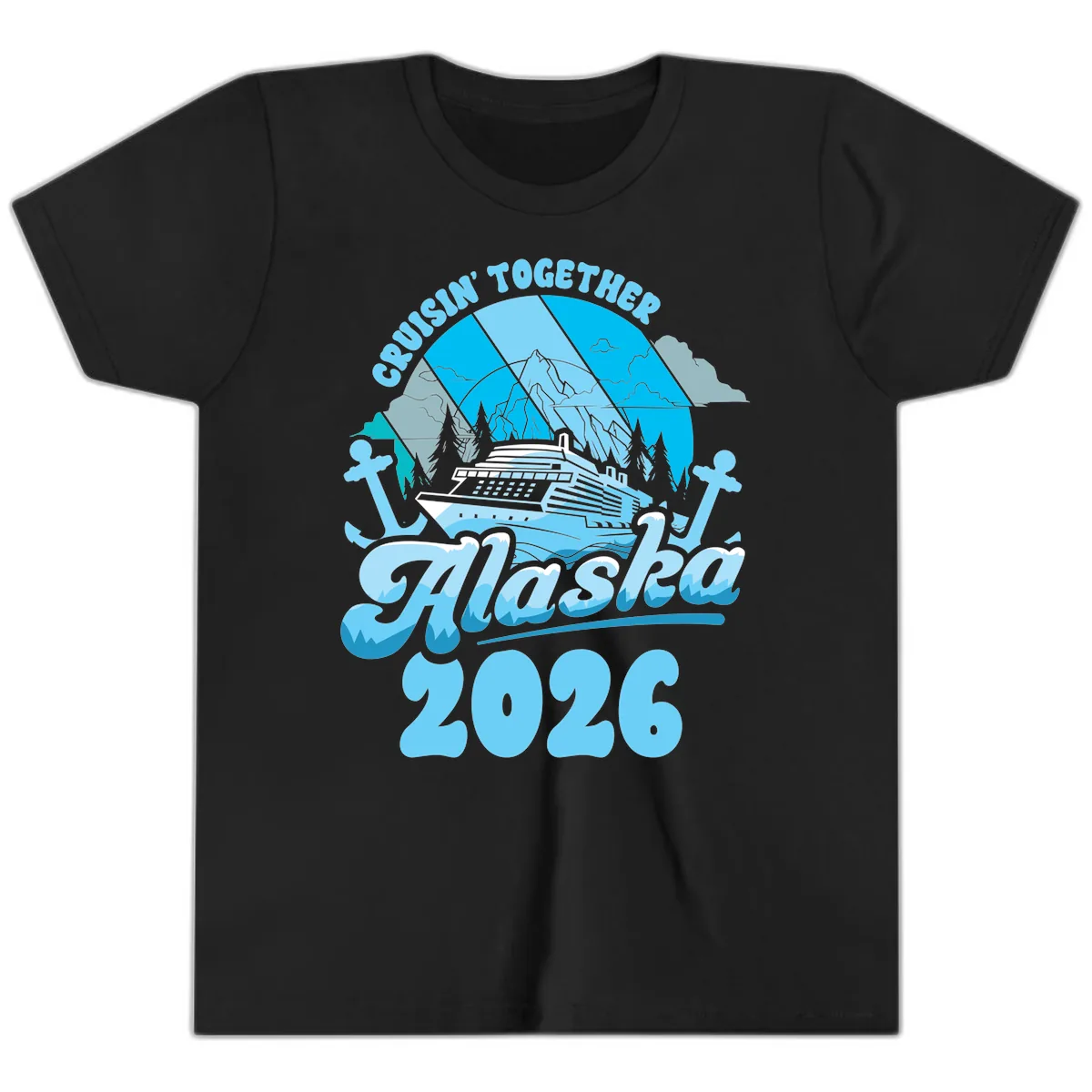Cruisin' Together Alaska 2026 Cruise Ship Youth T-Shirt in Black